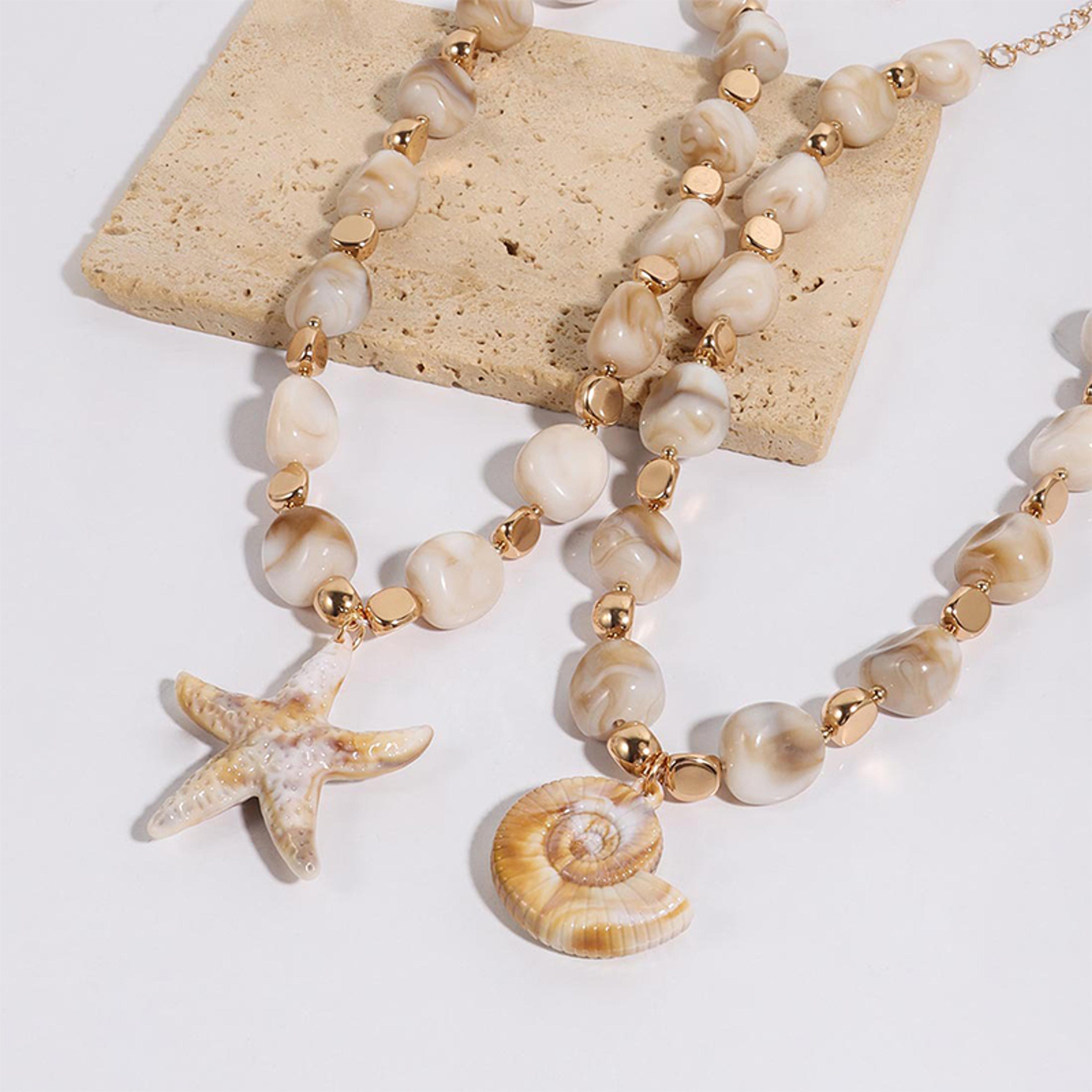 exquisite conch starfish geometric pendant necklace for women