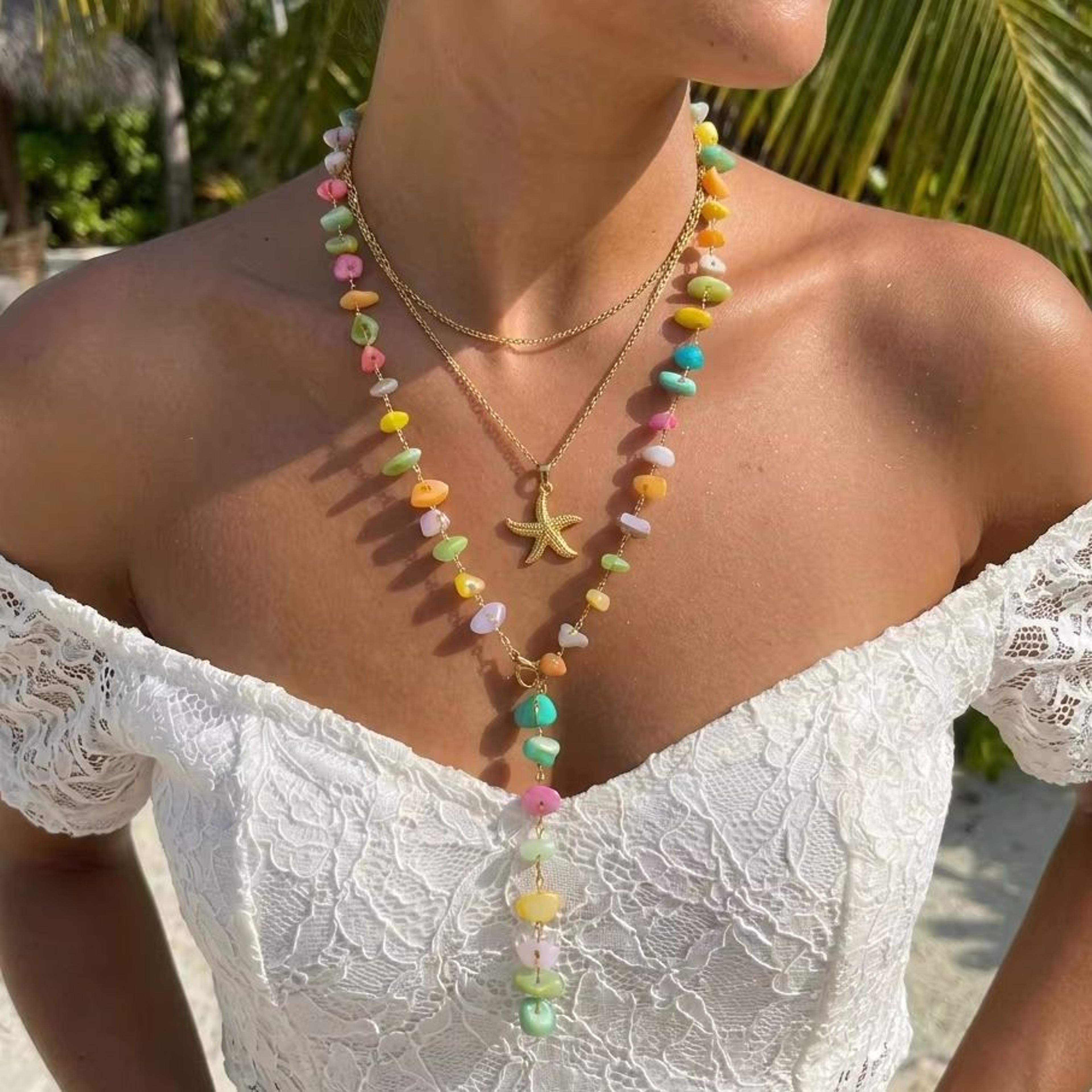 stainless steel starfish necklace multilayer dopamine jewelry set