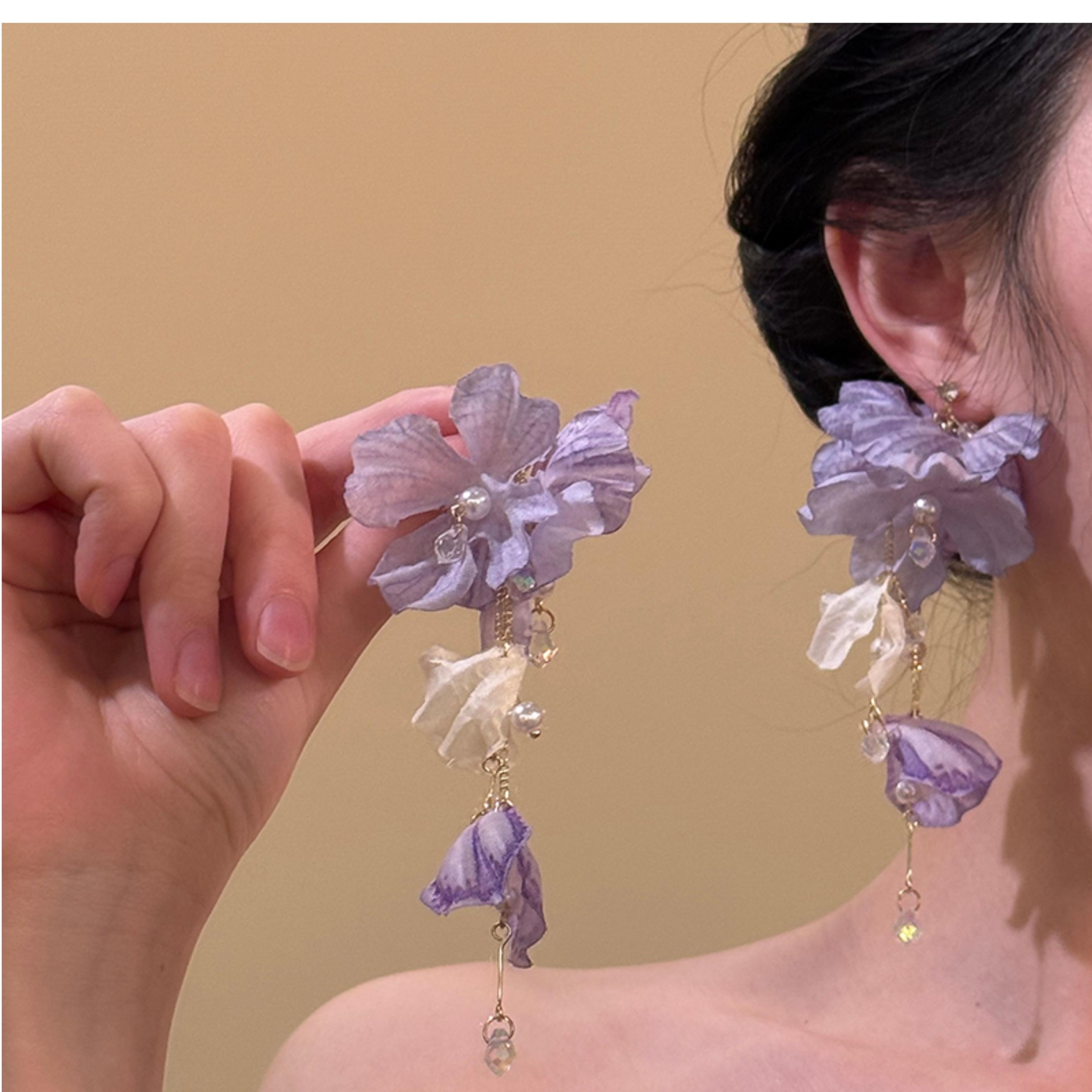purple petal tassel earrings for women and girls