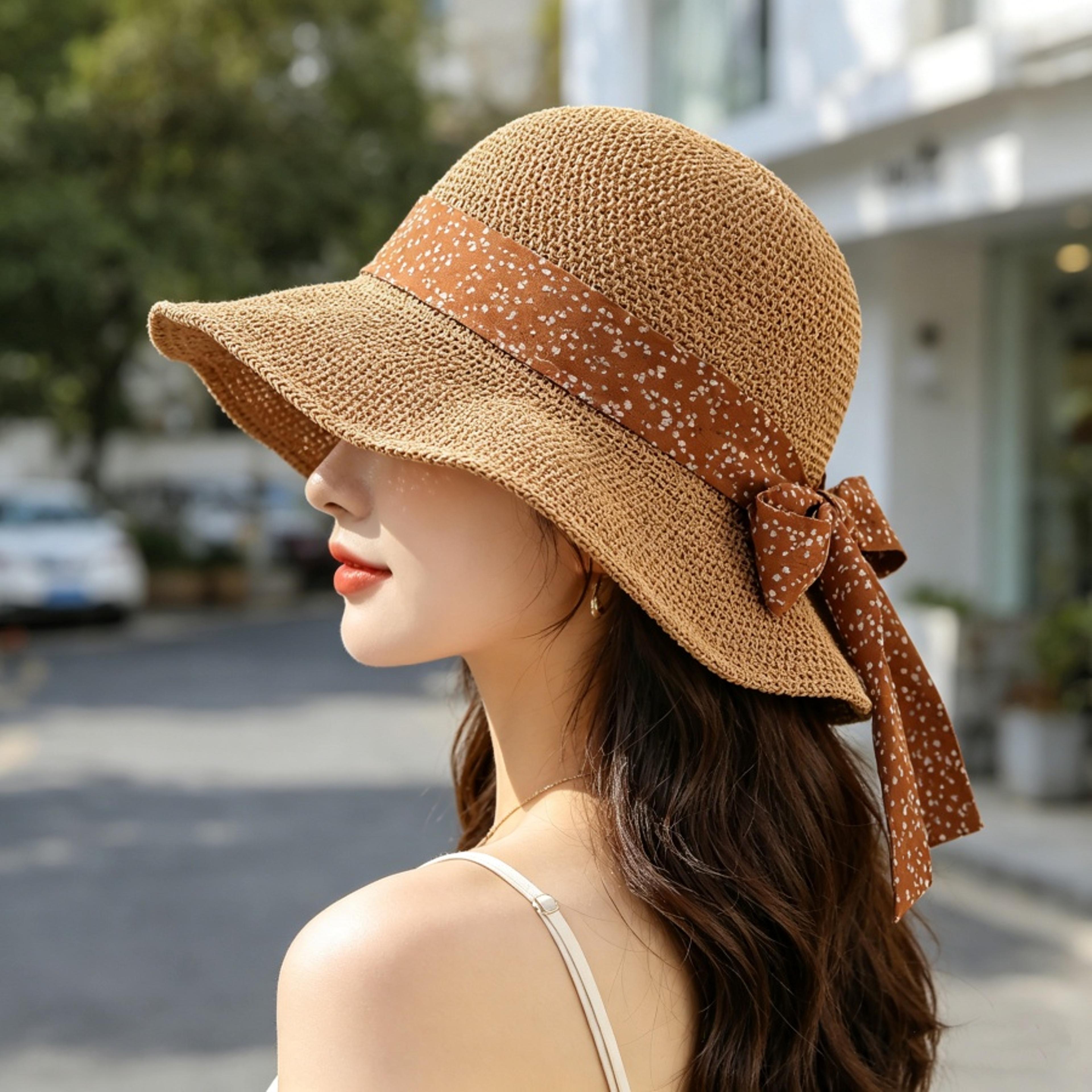 korean style floral ribbon straw hat