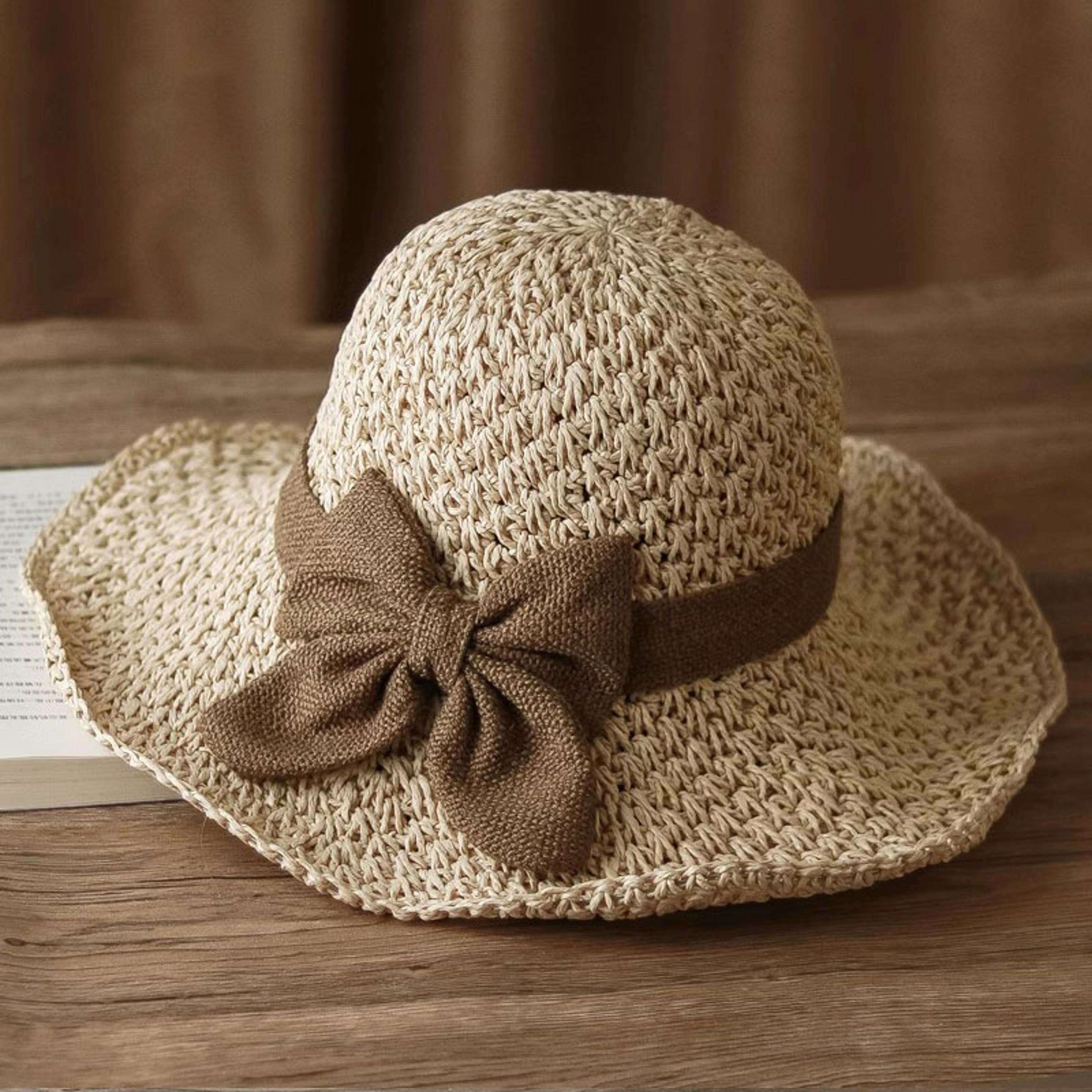 classic bow straw sun hat for women wide brim summer beach cap