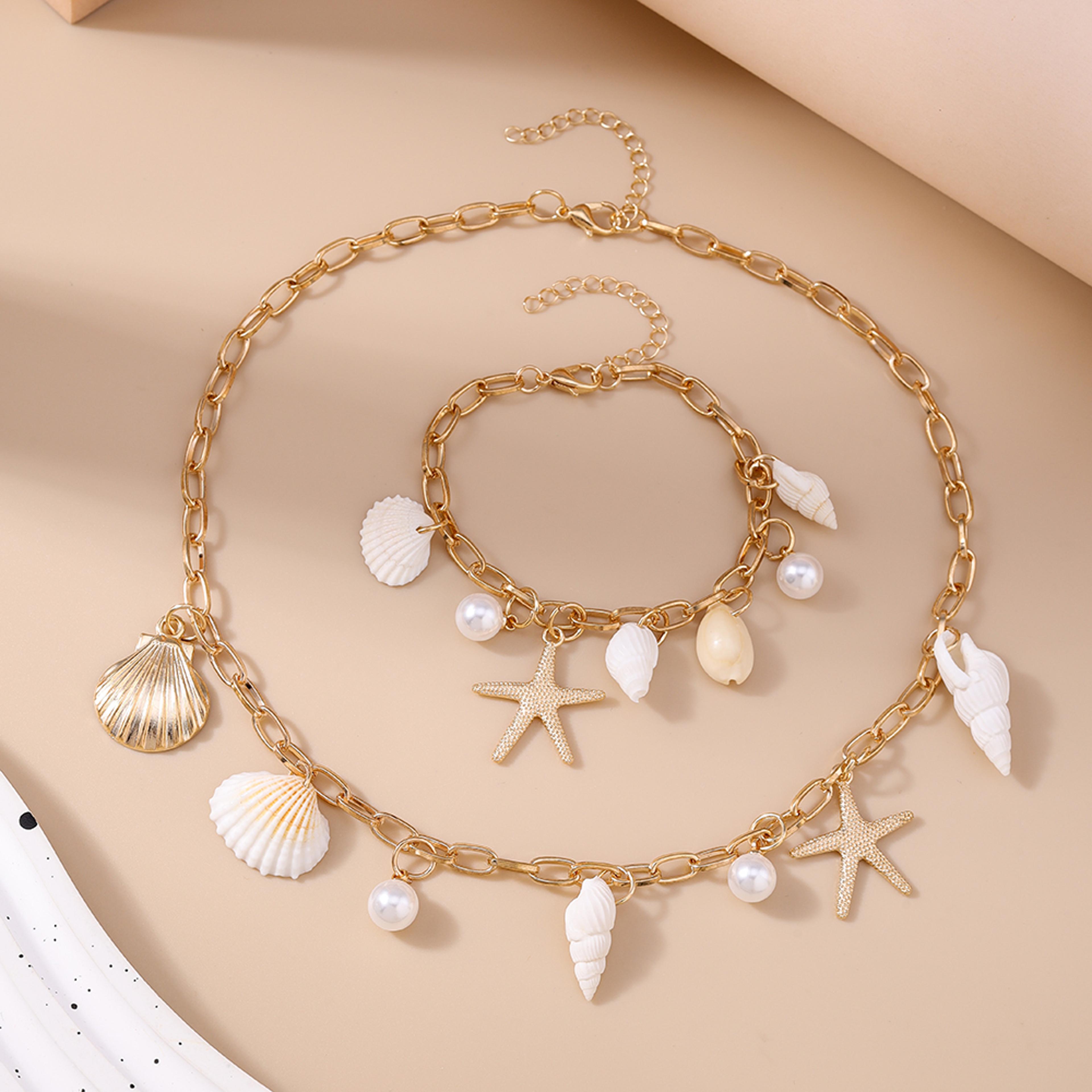 aihua bohemia summer beach pearls conch shell necklace set