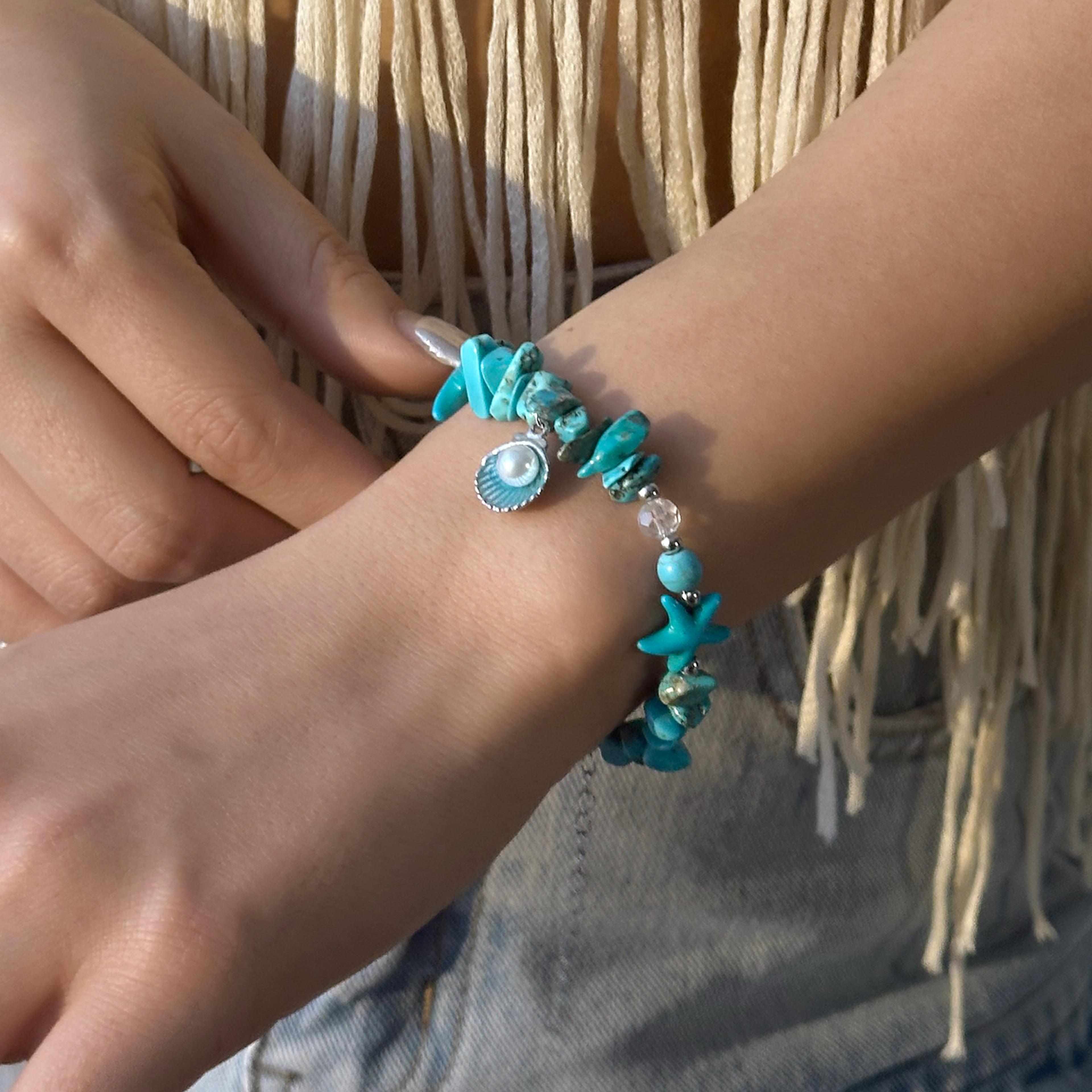 handmade shell gravel starfish beach bracelet