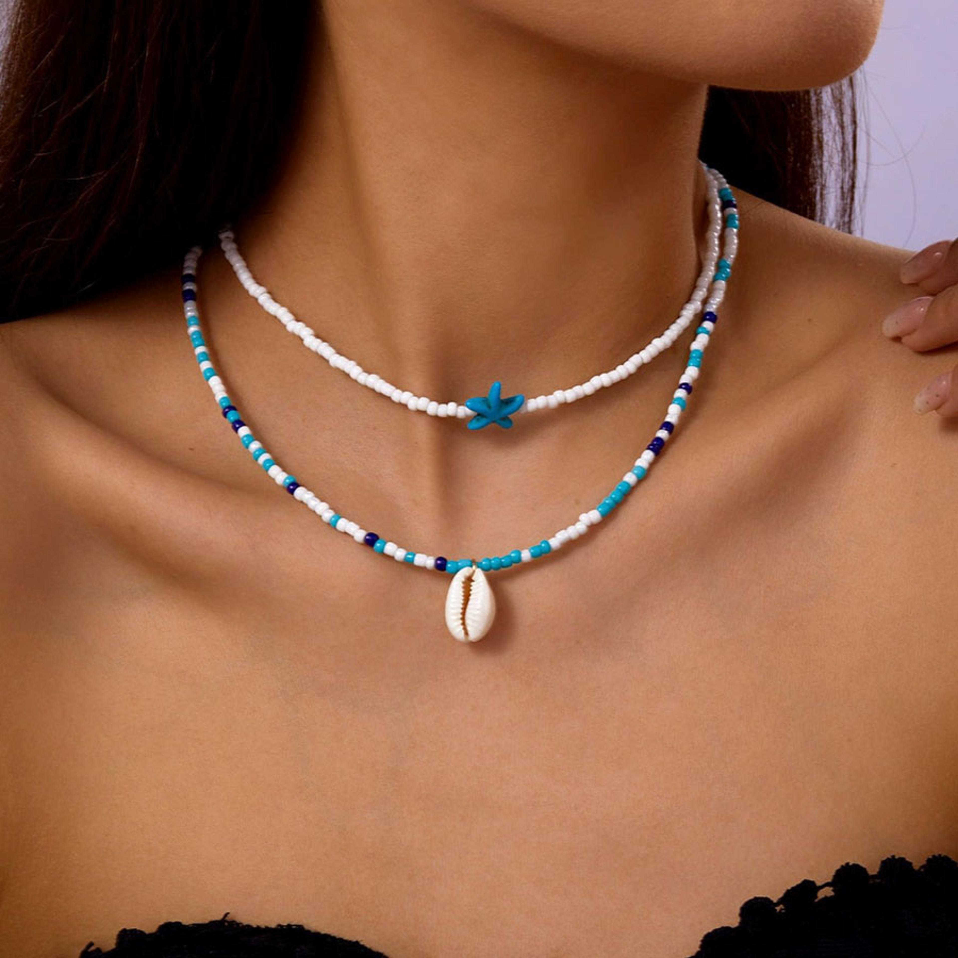 bohemian seed beaded starfish shell choker necklace