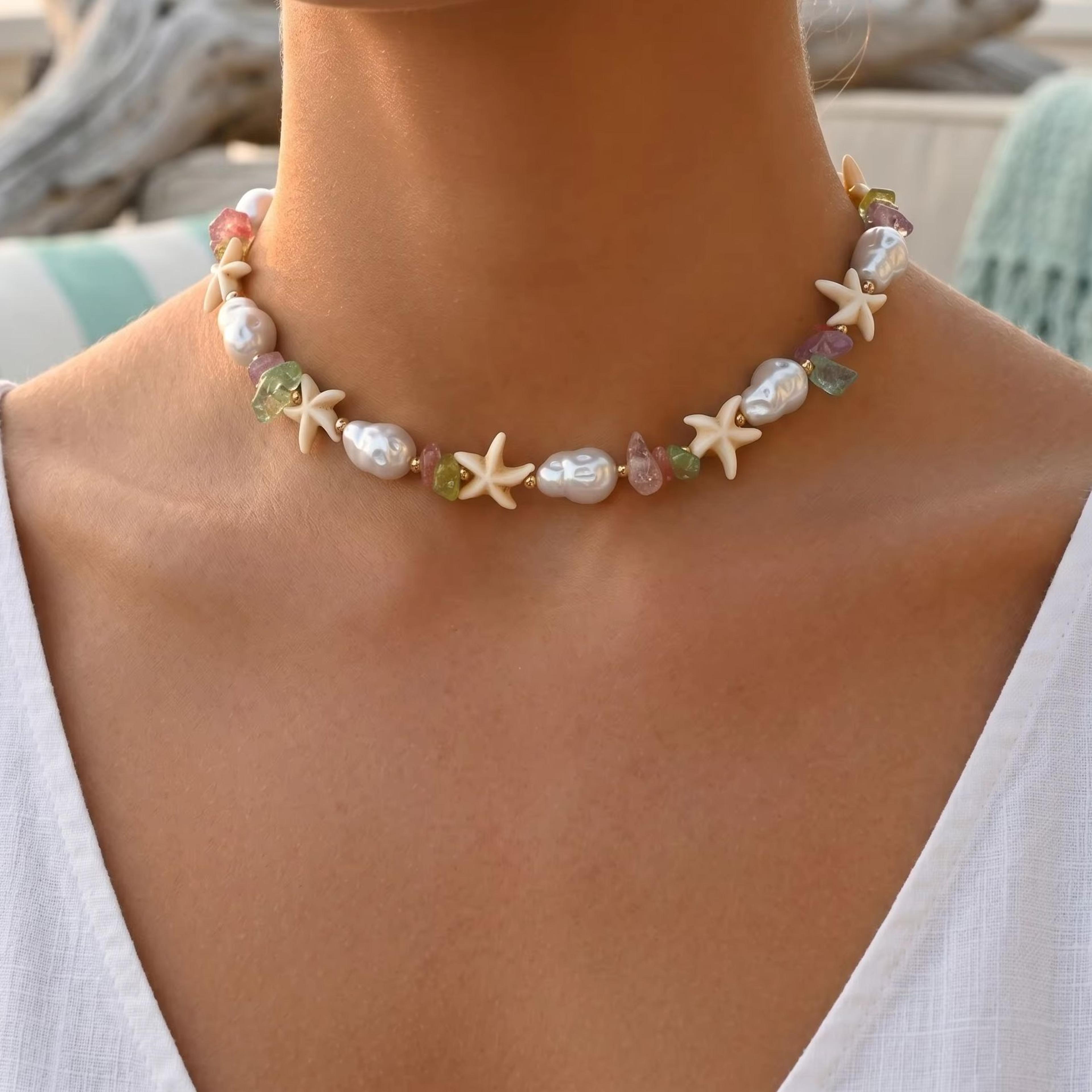 boho starfish choker necklace colorful summer beach jewelry