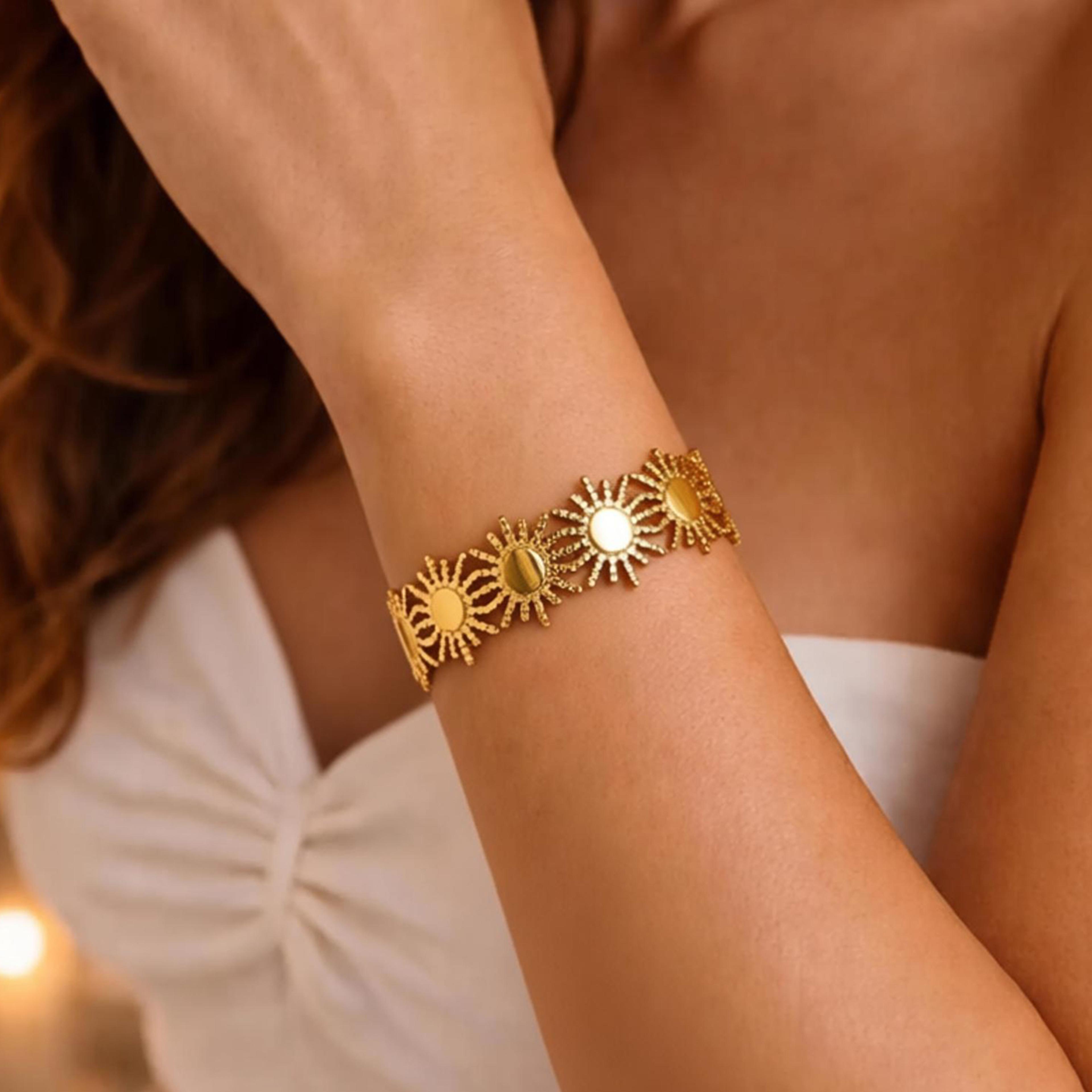stainless steel sun bangle bracelet