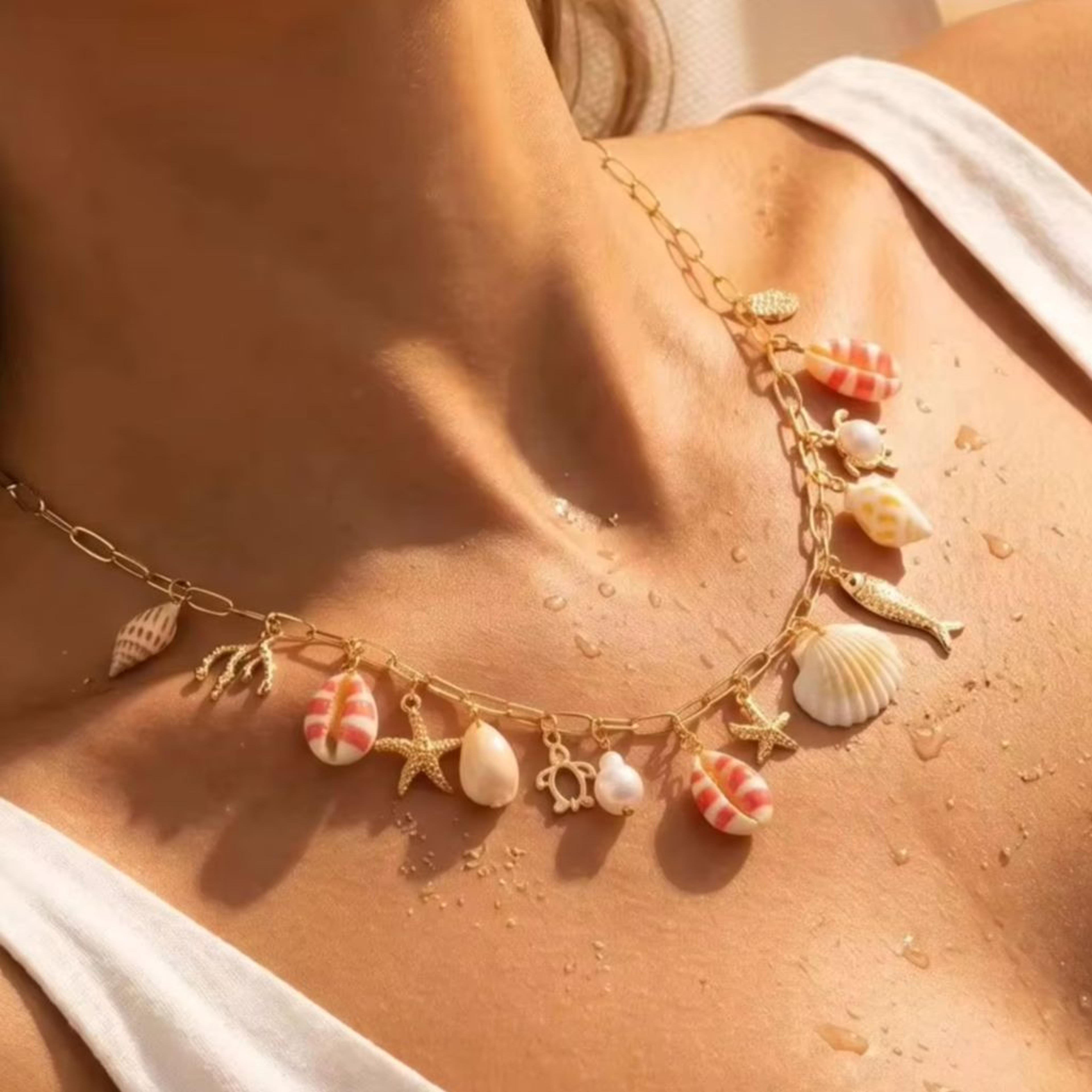 bohemian starfish conch pearl necklace for beach parties