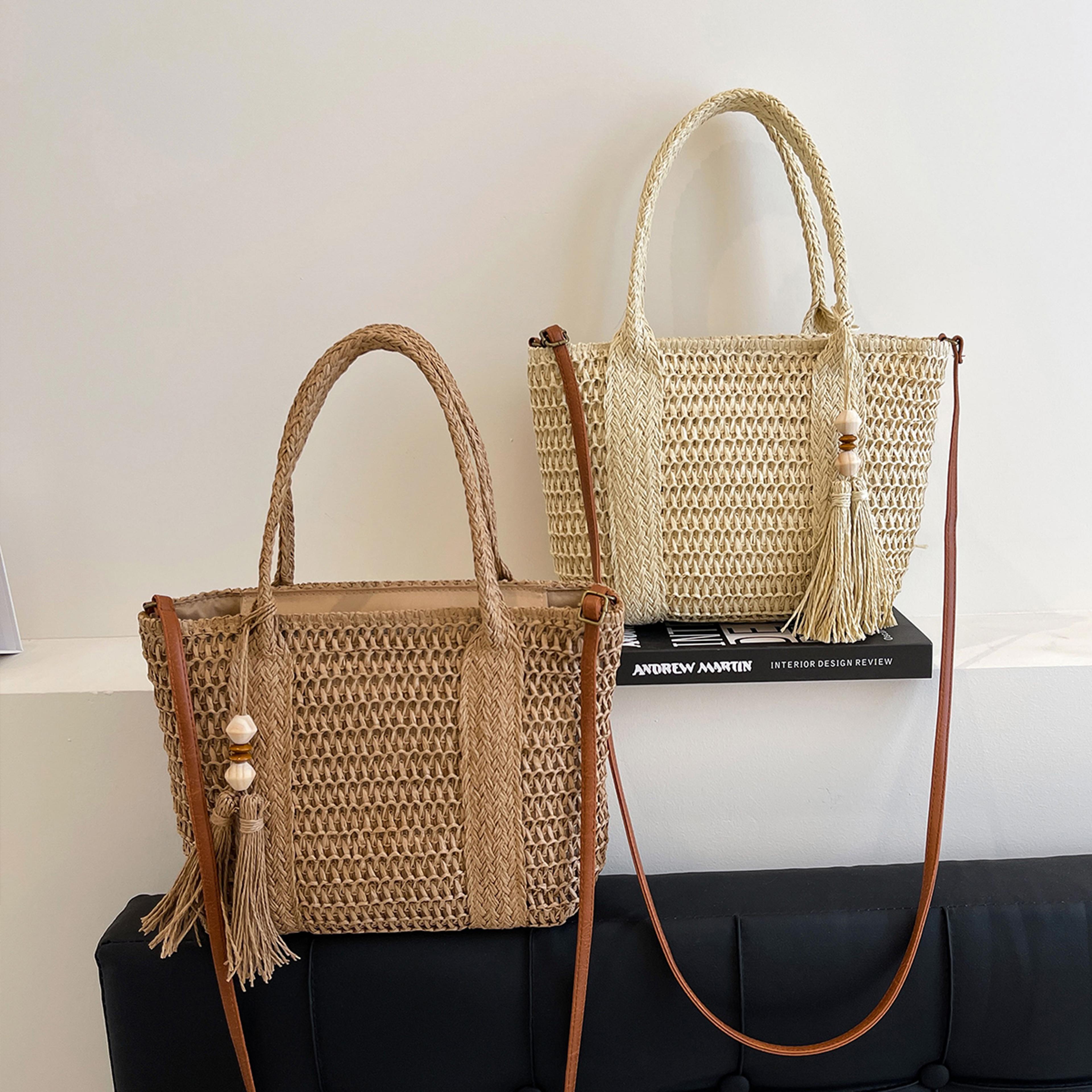 solara handcrafted woven straw tote bag for summer beach and resort casual style