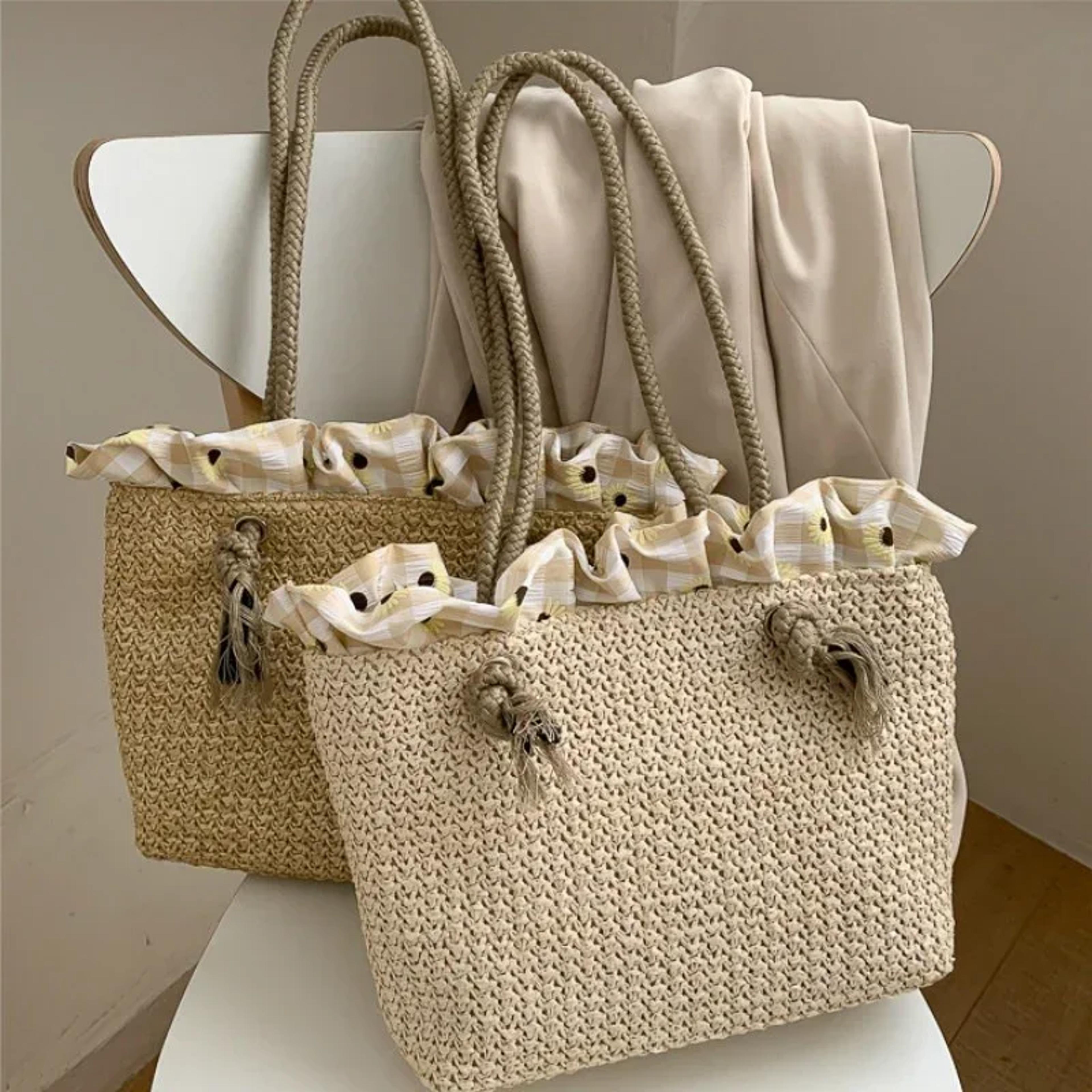 korean style straw beach tote bag