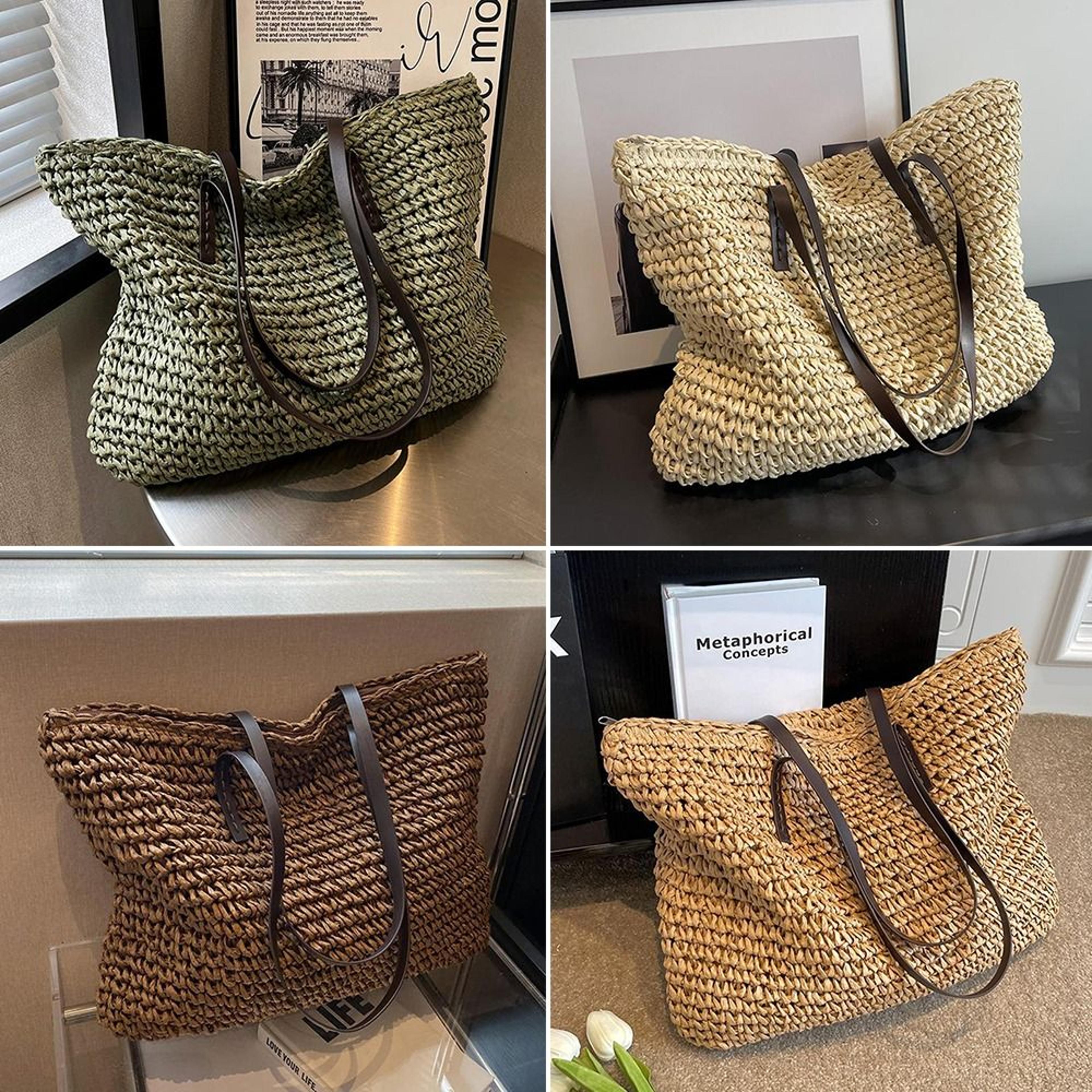 woven straw beach tote bag for women