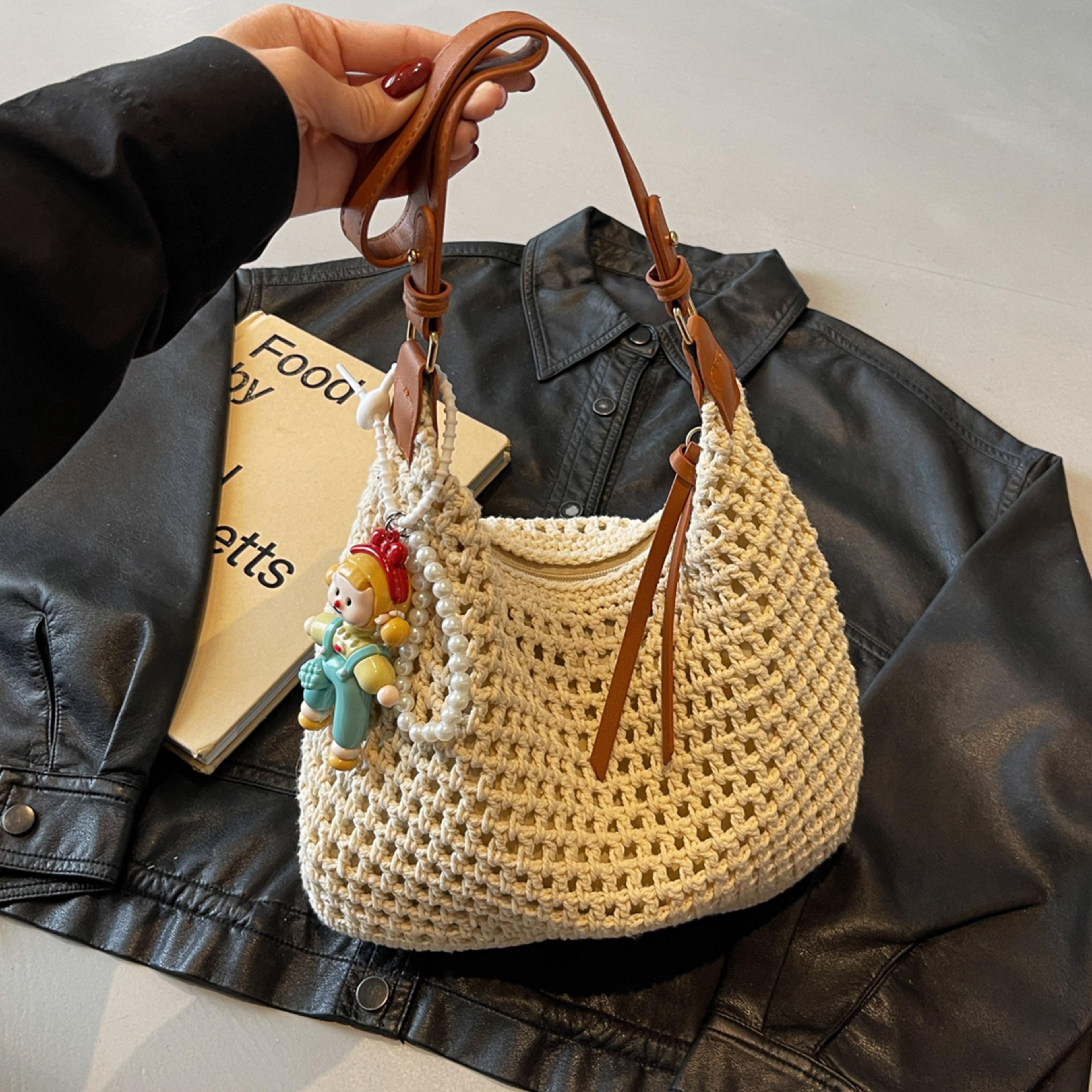 hand woven straw tote bag for women