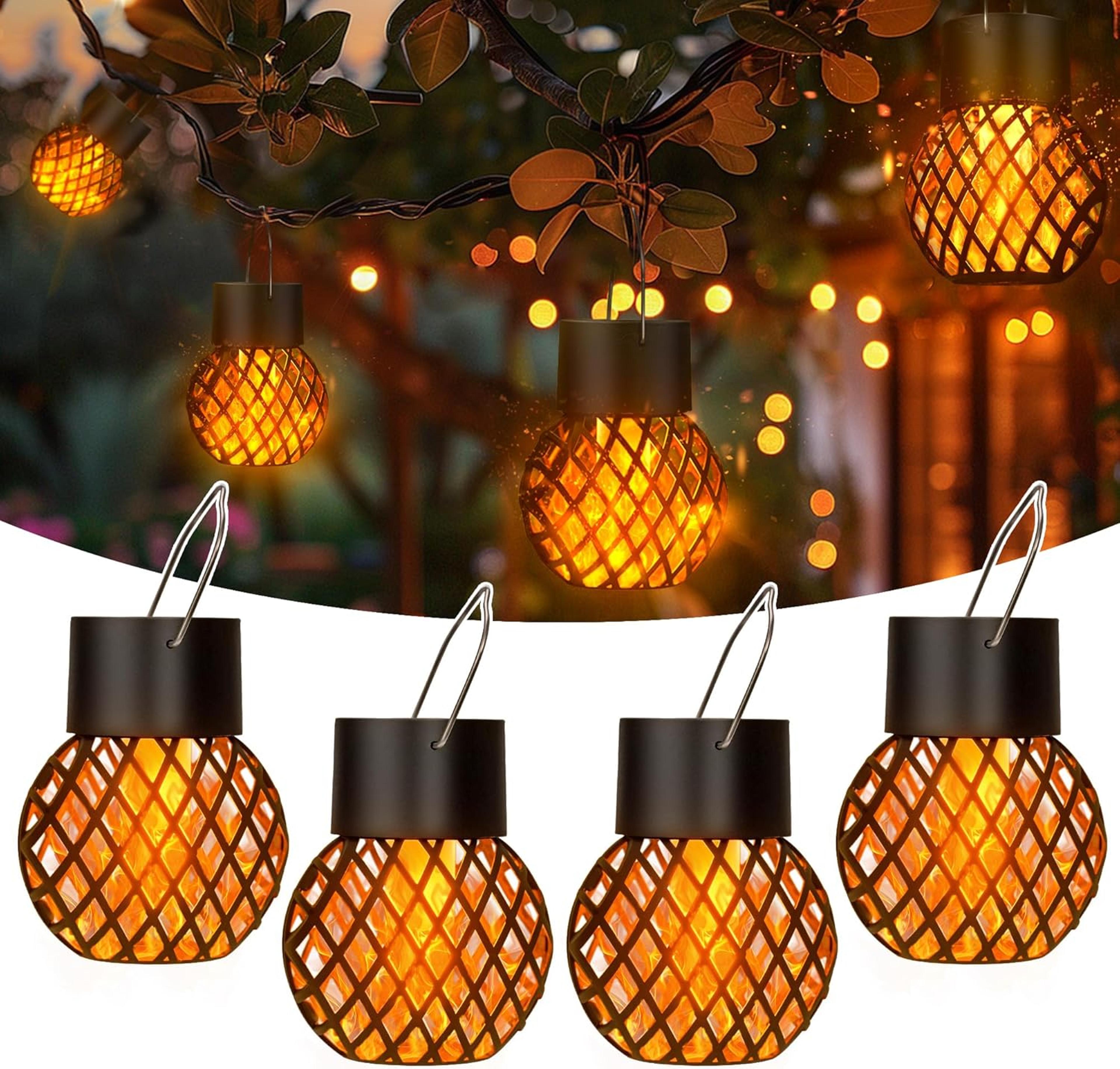 waterproof solar led hanging lantern with flame effect, garden decoration lamp, fairy light for outdoor patio yard