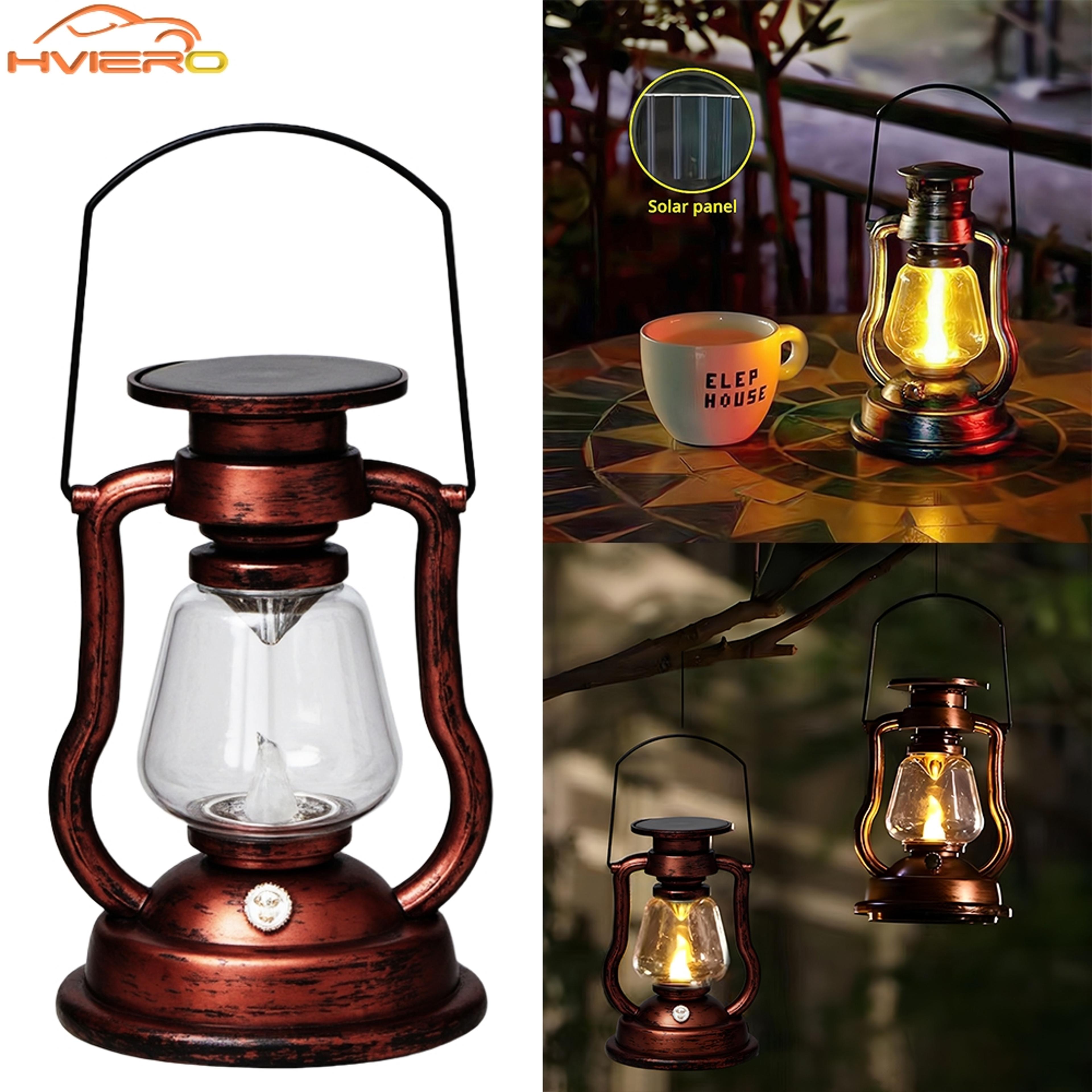retro outdoor solar camping lantern, portable led kerosene lamp for garden, hanging decorative waterproof park light