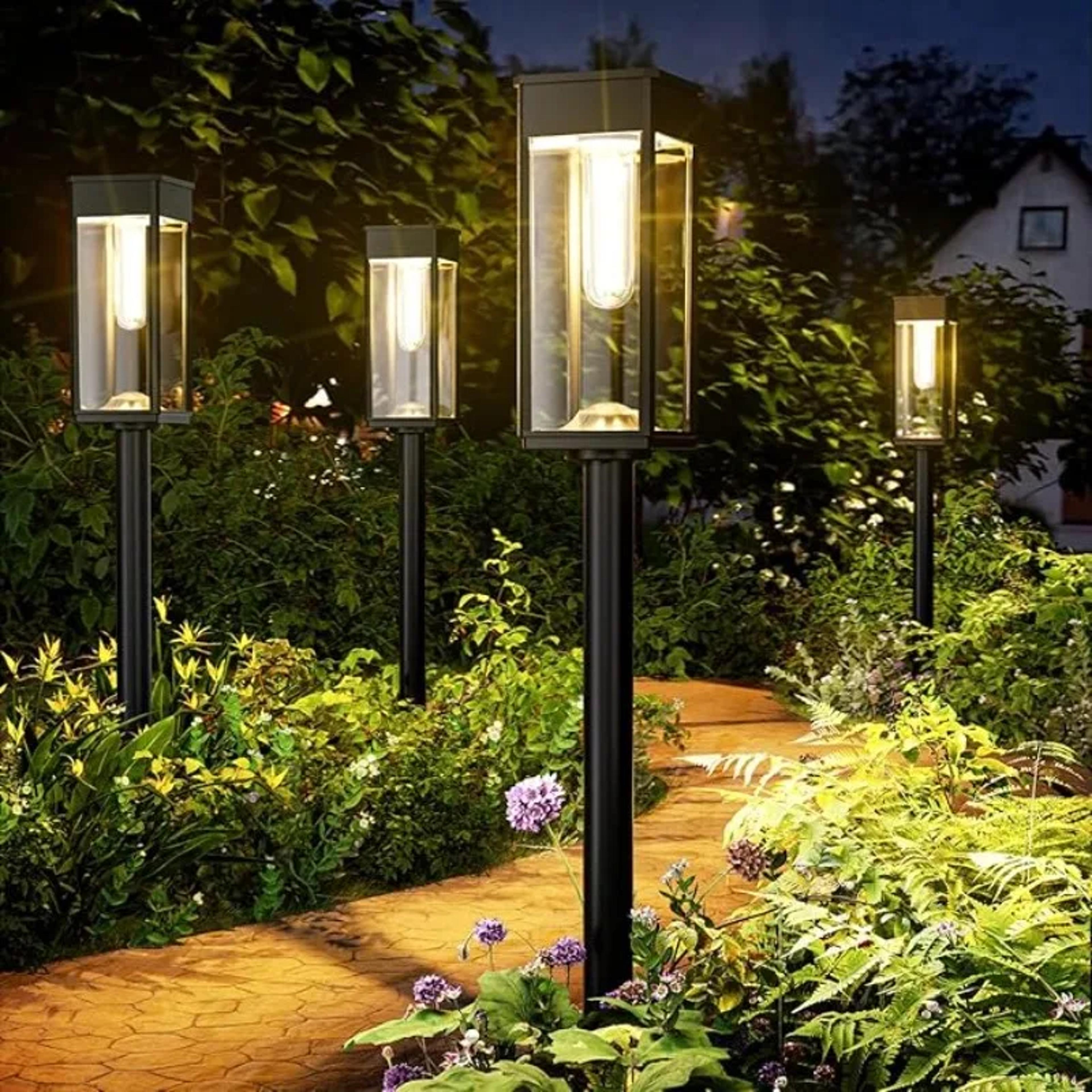 solar garden lights outdoor waterproof, landscape lighting for patio terrace, walkways driveways in warm white
