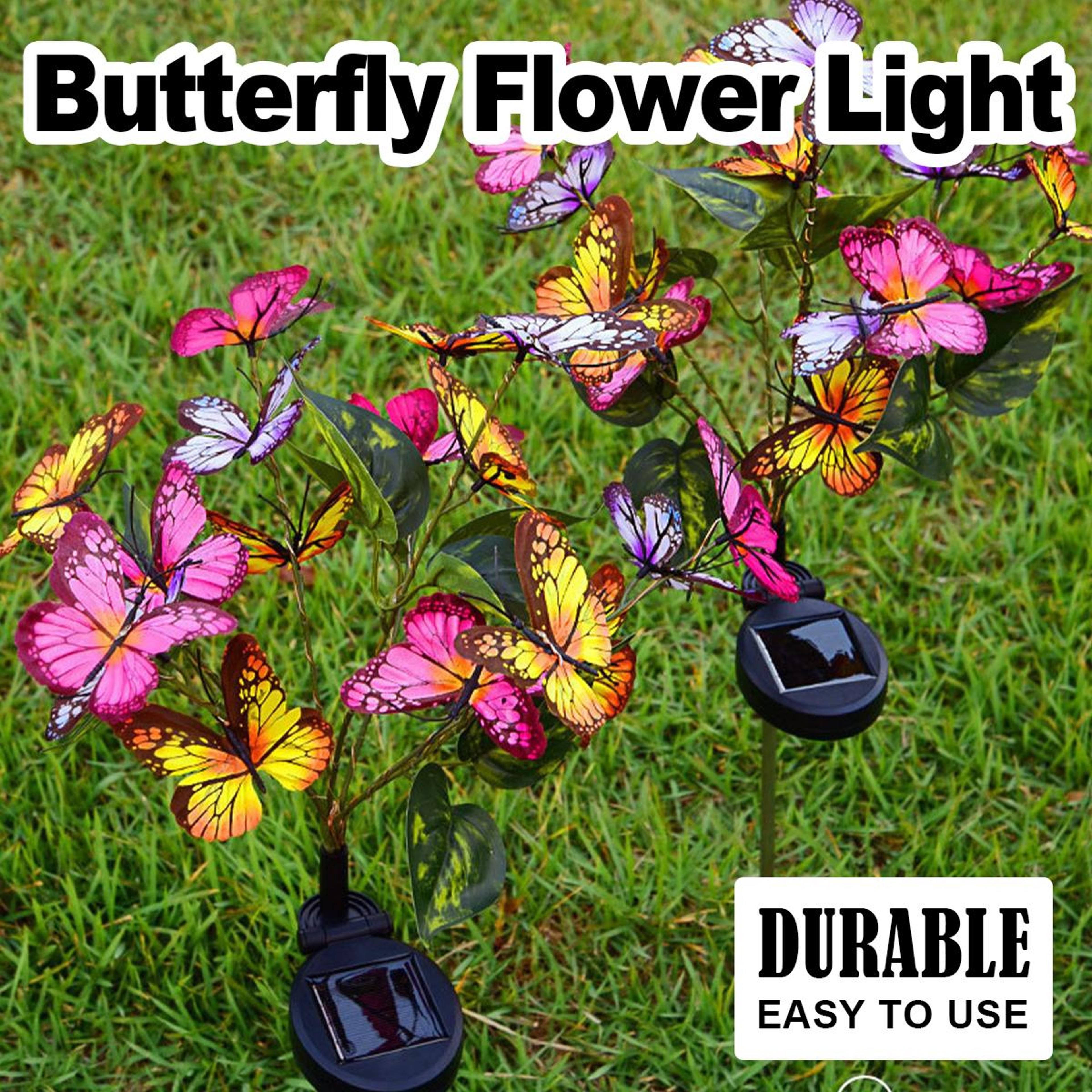 solar led butterfly flower light garden patio lawn pathway stake lamp, outdoor yard ground lights waterproof decor