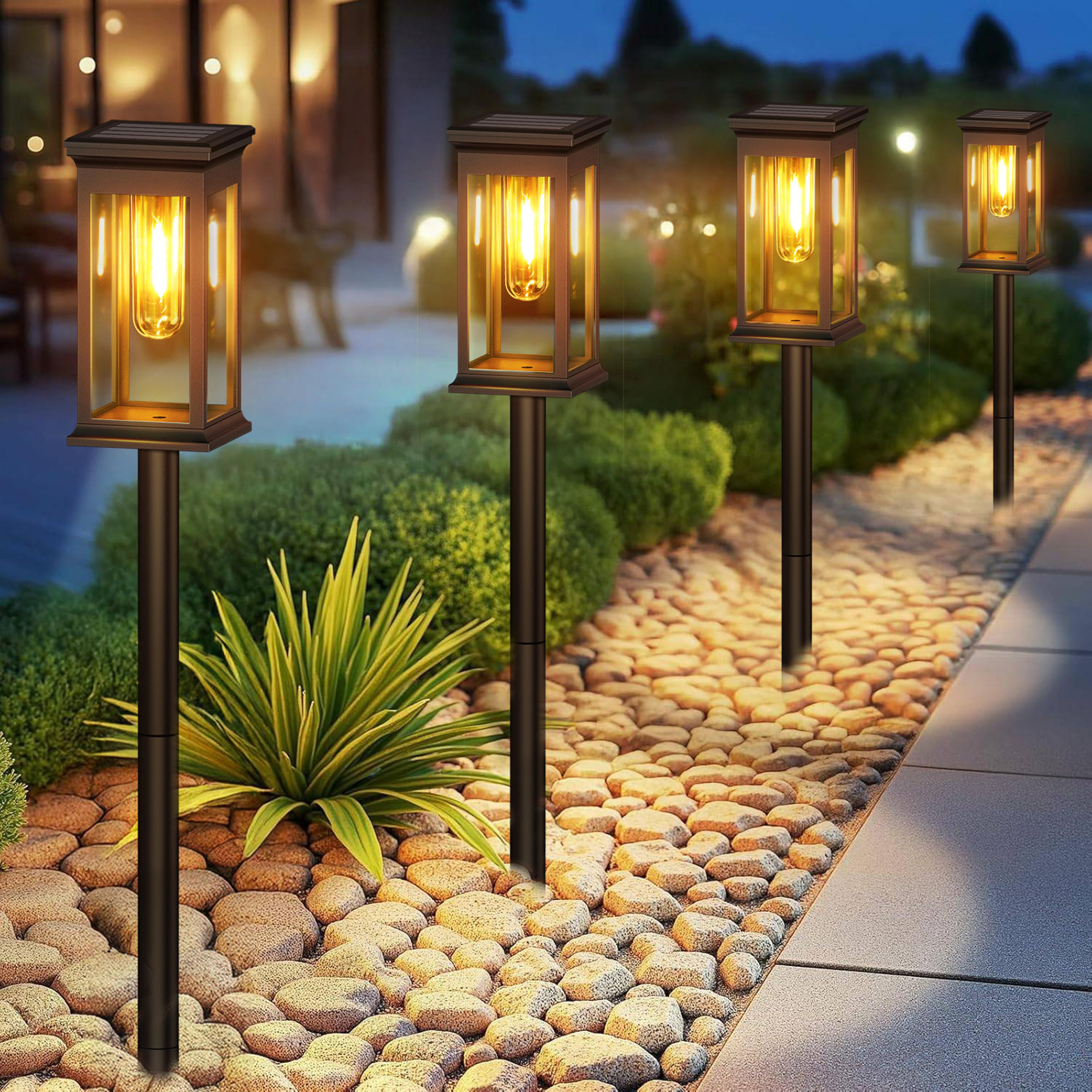 solar lights upgraded 2700k warm white, super bright 12hrs waterproof for yard garden patio path lighting