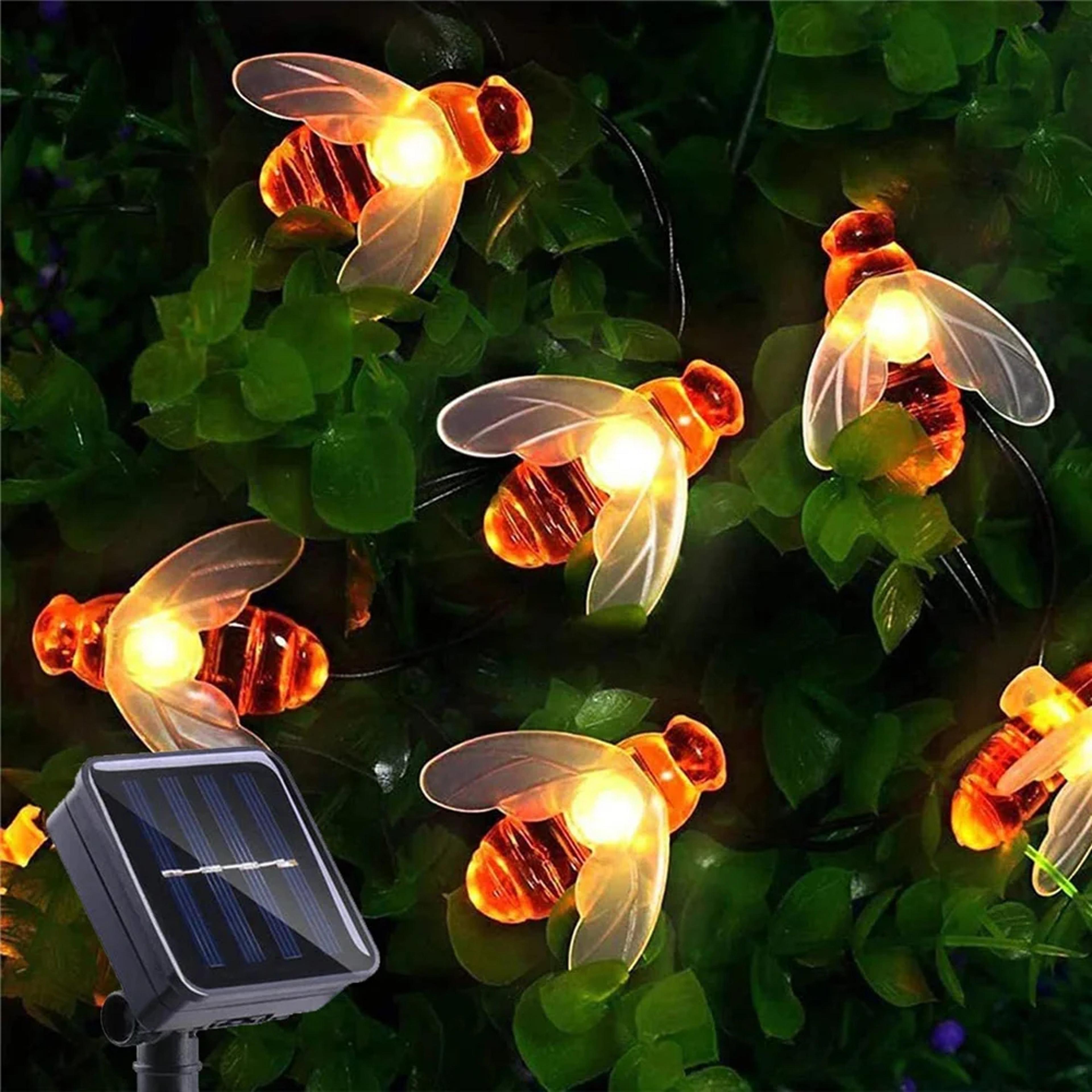 solar string light cute bee outdoor decor, wedding garden patio party lights, christmas tree honeybee fairy lamp