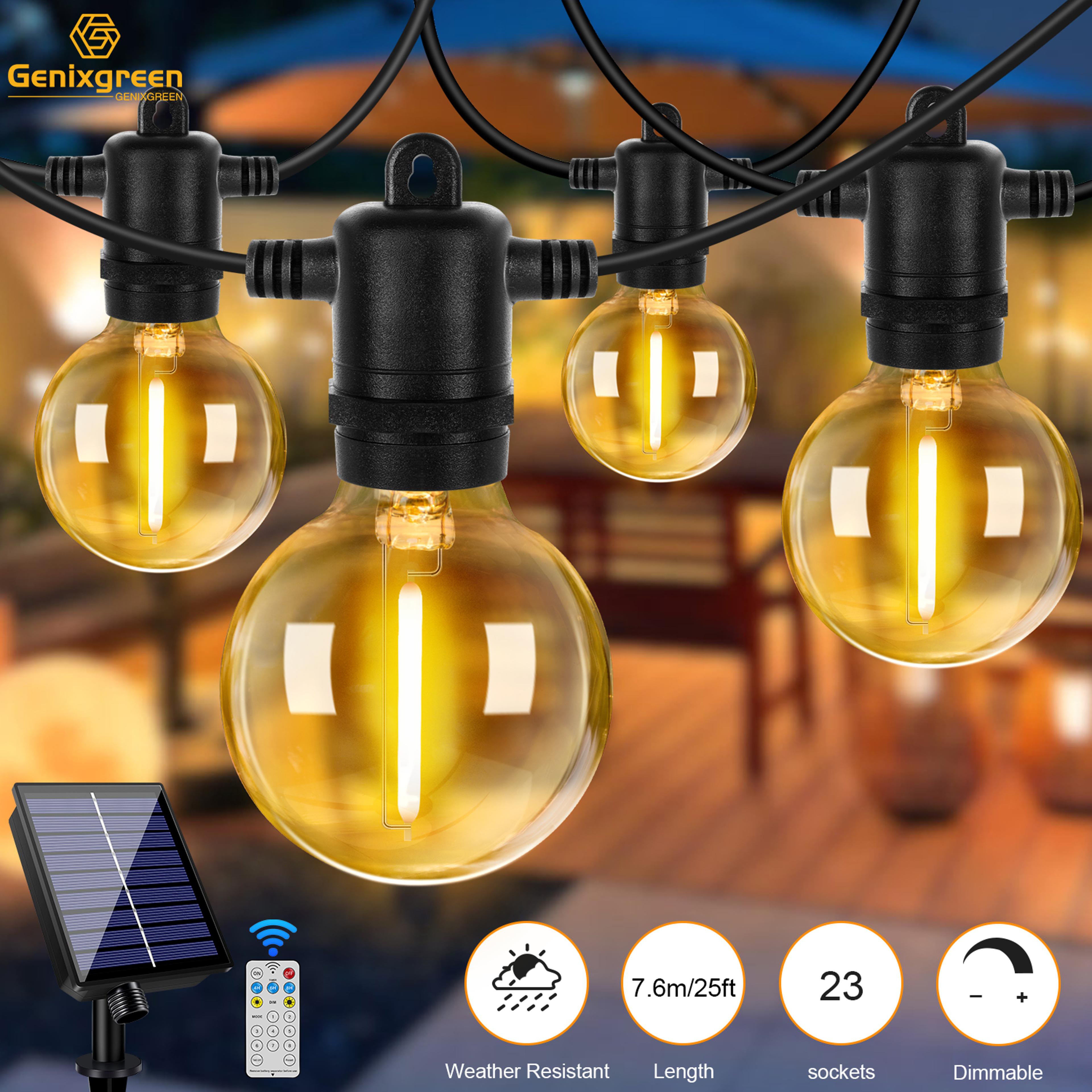 solar string light outdoor, waterproof globe solar patio lights with remote, dimmable hanging lights for backyard