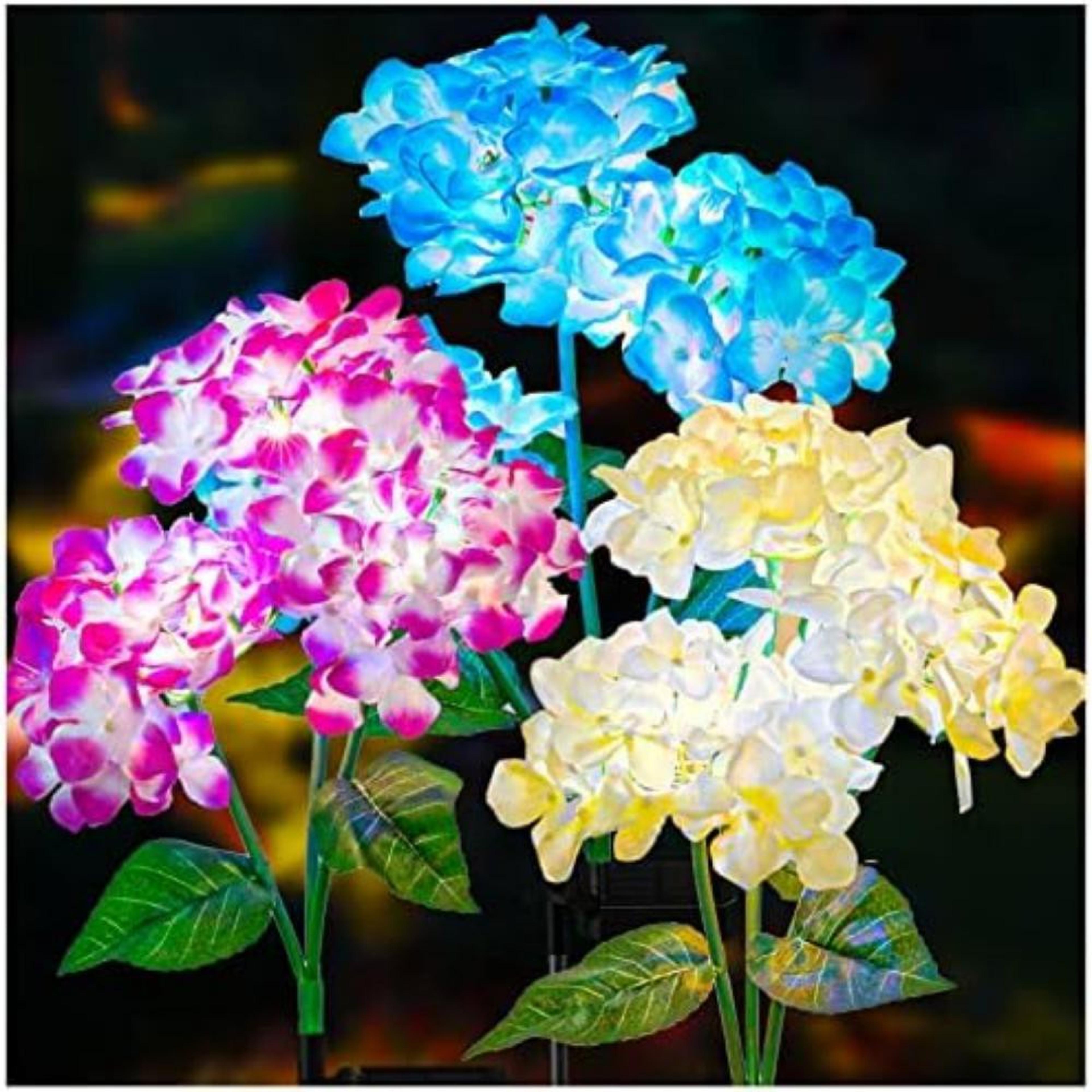 3head hydrangea rose flower solar led light, garden lawn lamps outdoor, patio vegetable patch country house decor