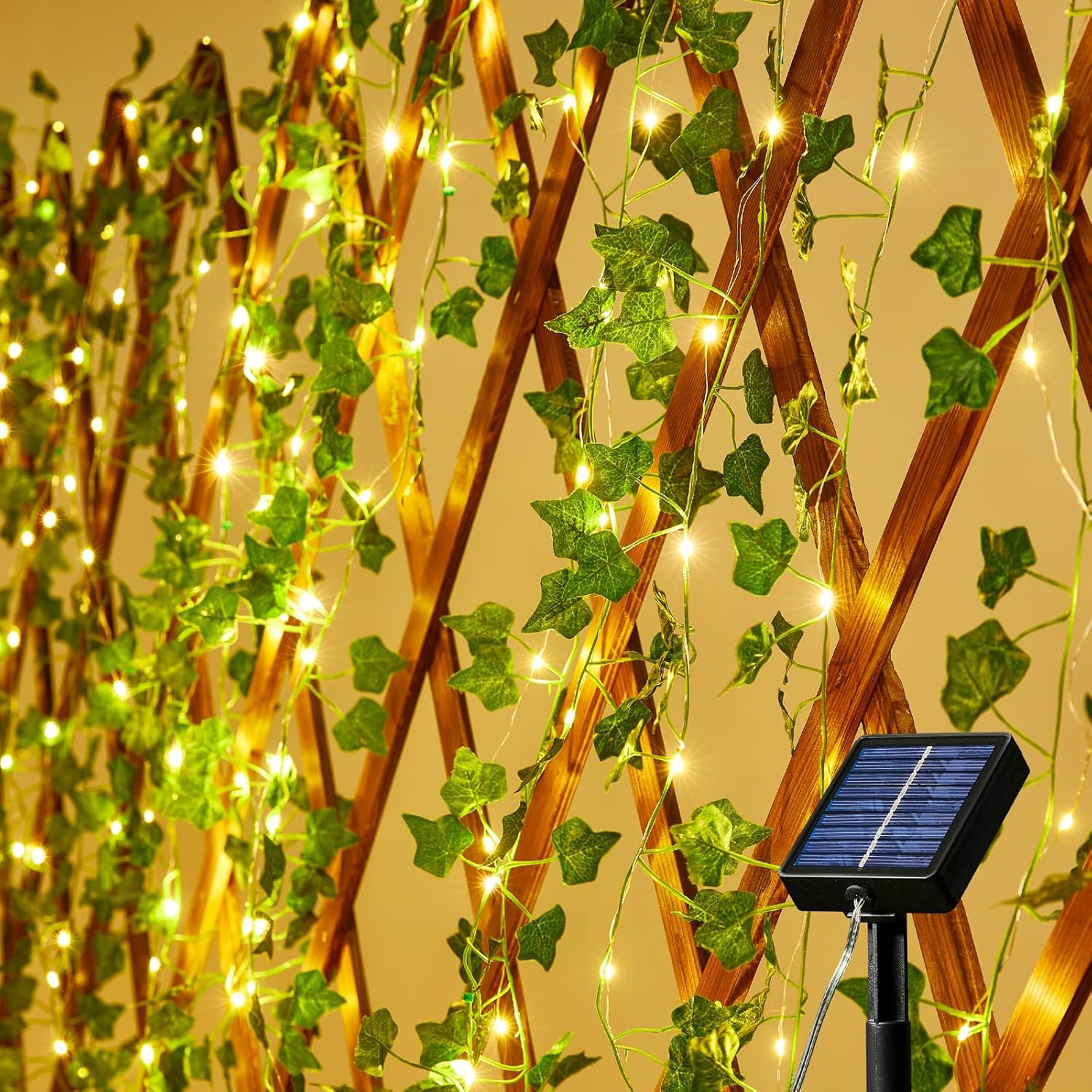 solar-powered green fairy lights with artificial ivy, 8 modes, garden, wedding, christmas decoration lighting