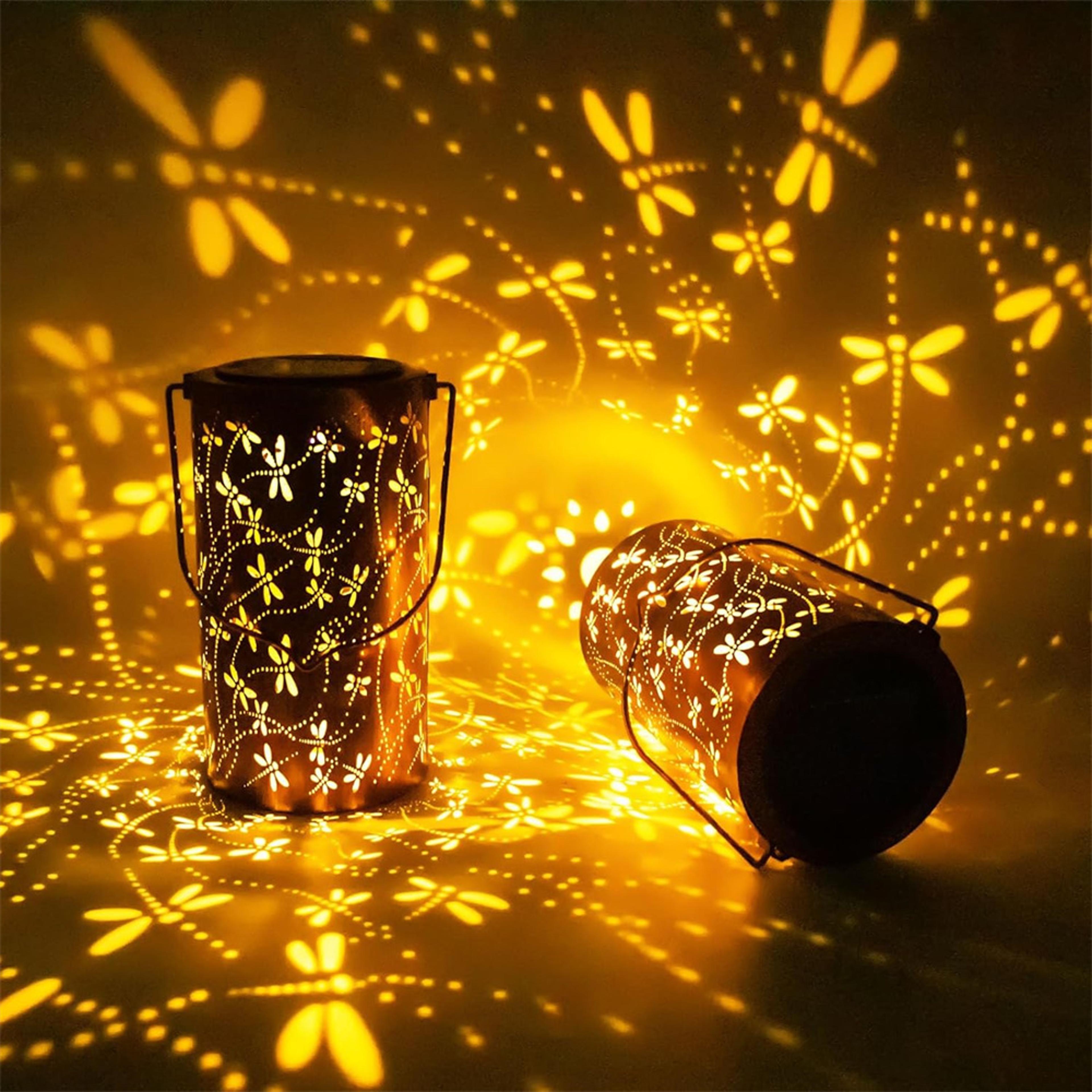 solar outdoor hanging light with butterfly & dragonfly design, waterproof garden metal lantern, decorative solar yard