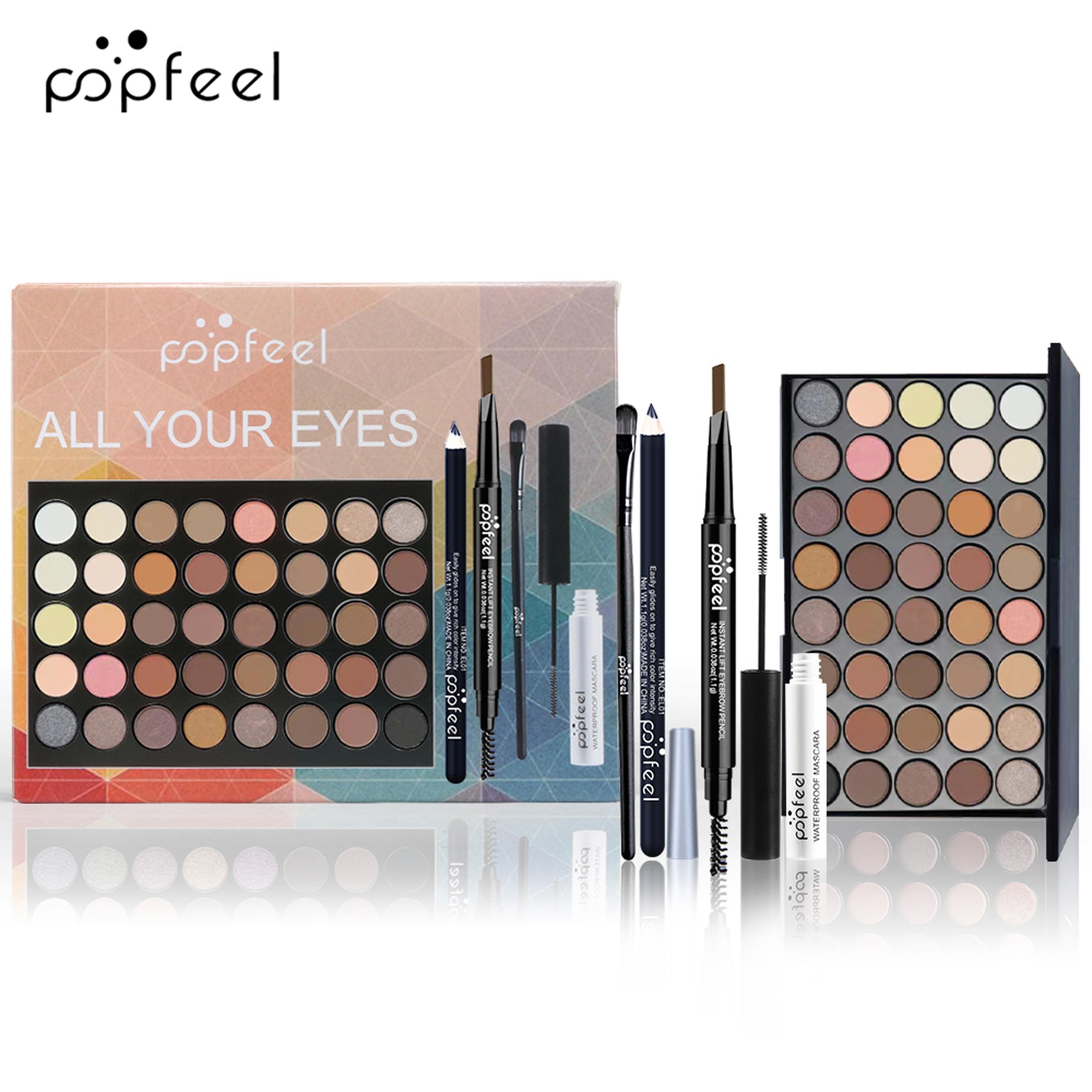 eye makeup kit, mascara, eyeliner, eyeshadow palette & eyebrow pencil all in one set