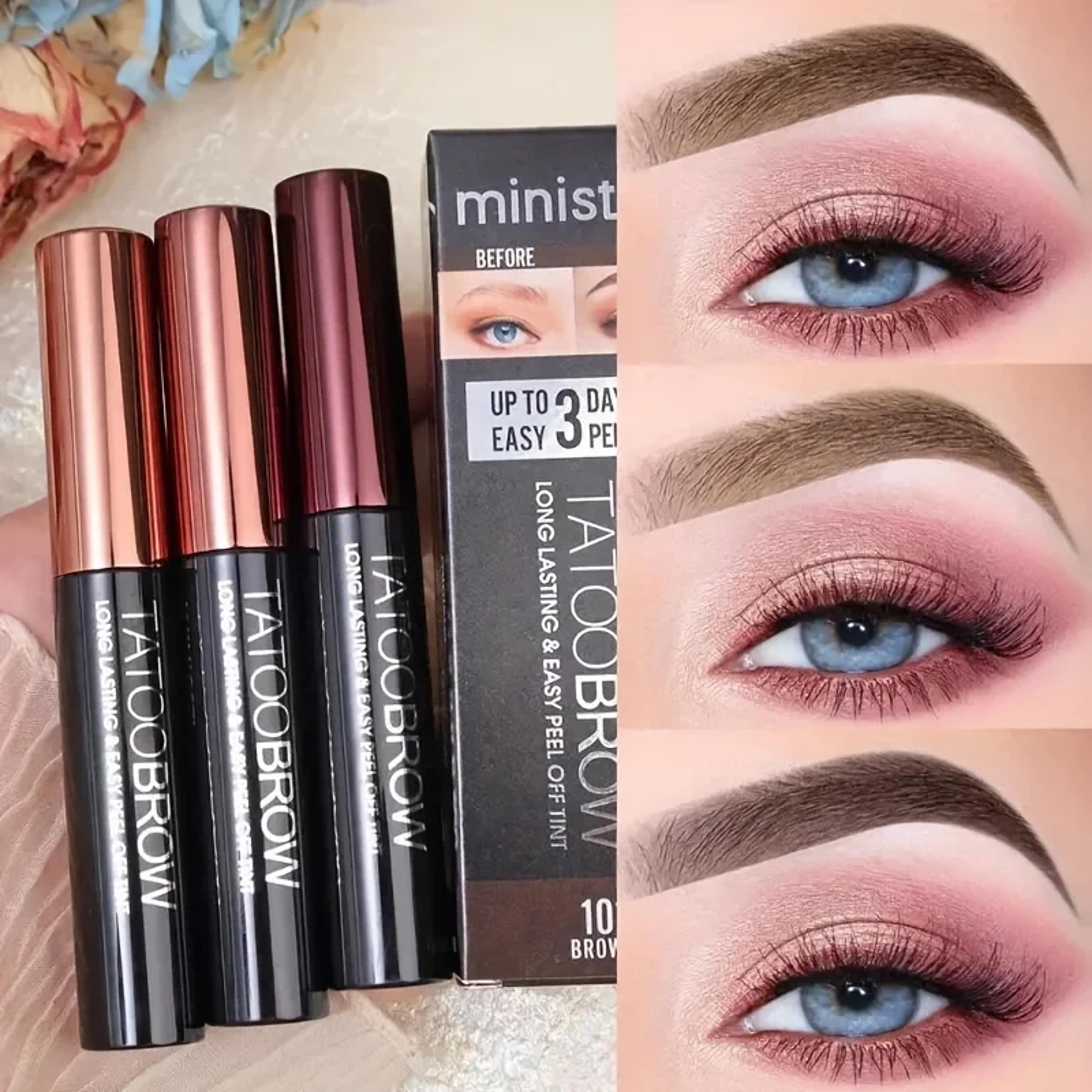 tattoo peel off eyebrow gel tint, waterproof, transfer-proof for fuller & defined looking brows