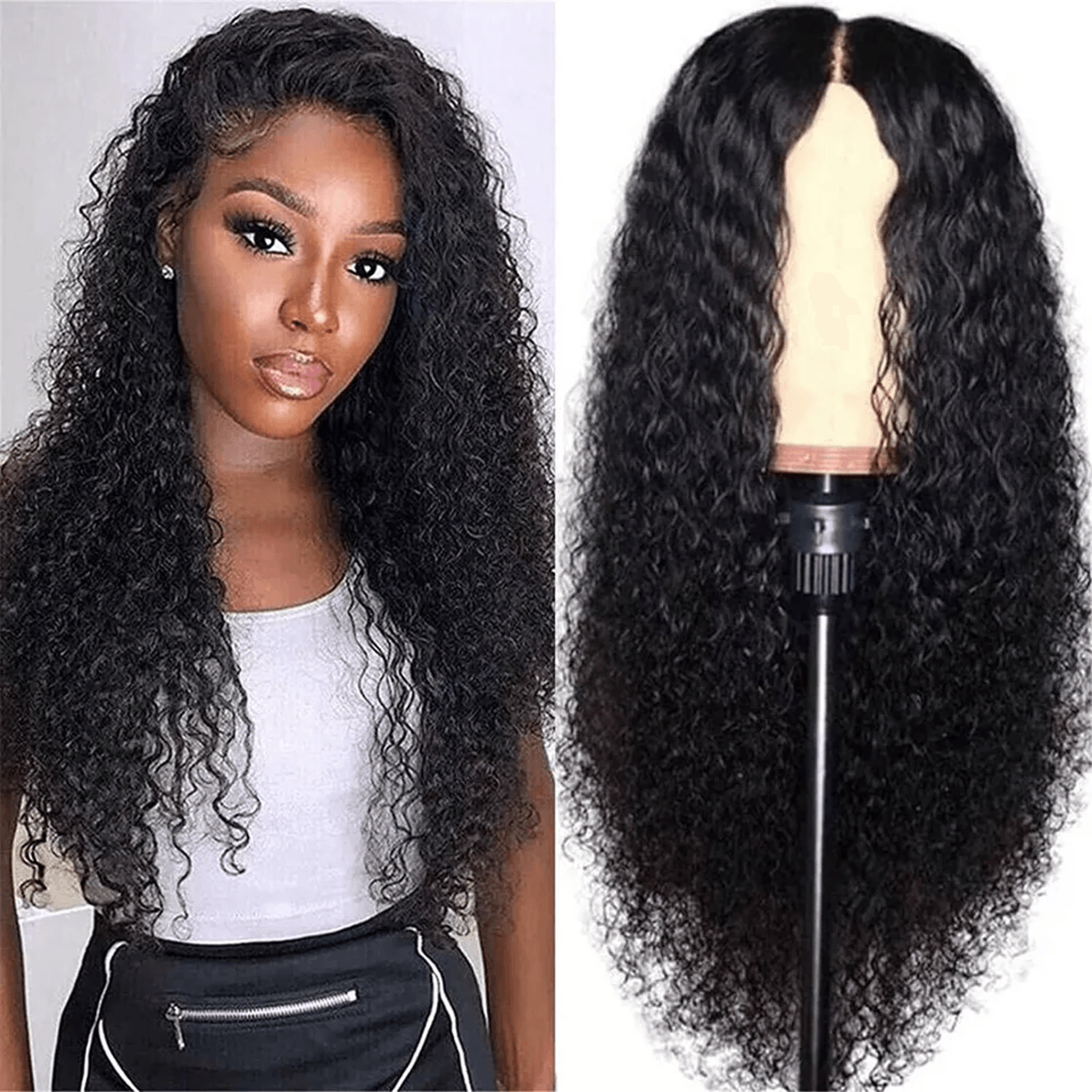 long curly lace front wig for women, aa hair brazilian human wavy hair wig with natural scalp look, black deep wave