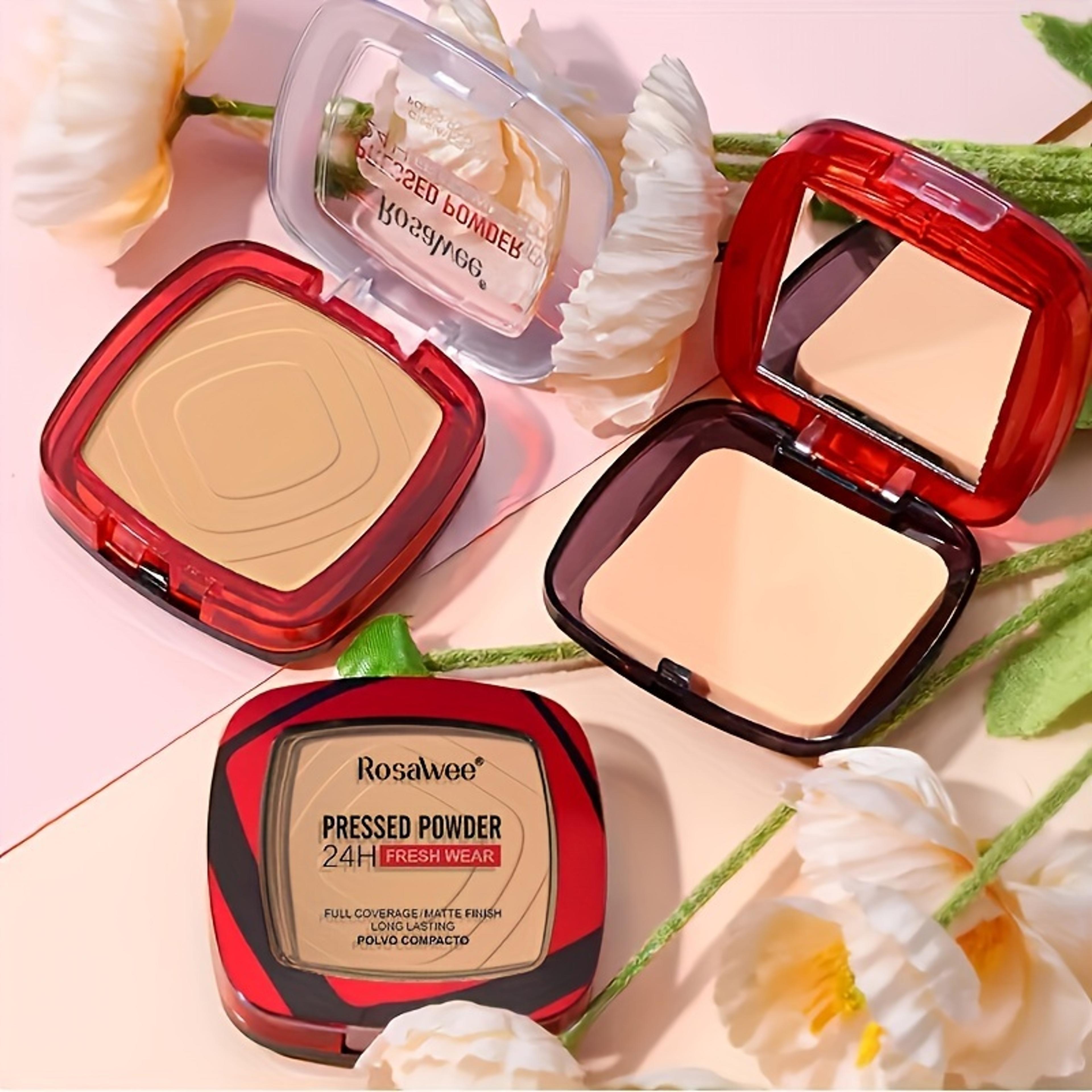matte full coverage pressed powder foundation with puff 24h fresh wear, weightless finishing makeup