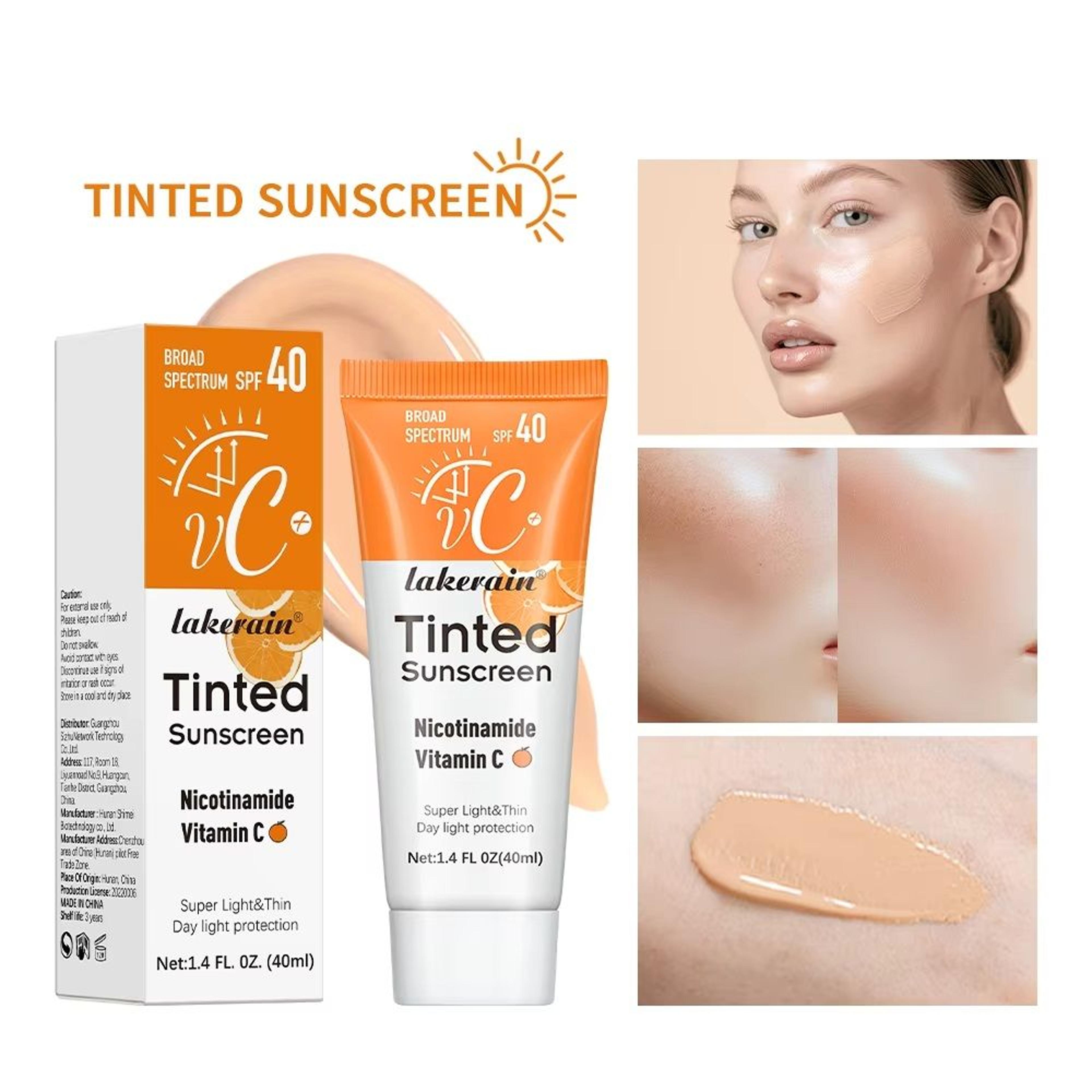 tinted moisturizing vc sunscreen spf40, skin protection refreshing makeup sunscreen cream with uv anti-aging resistance