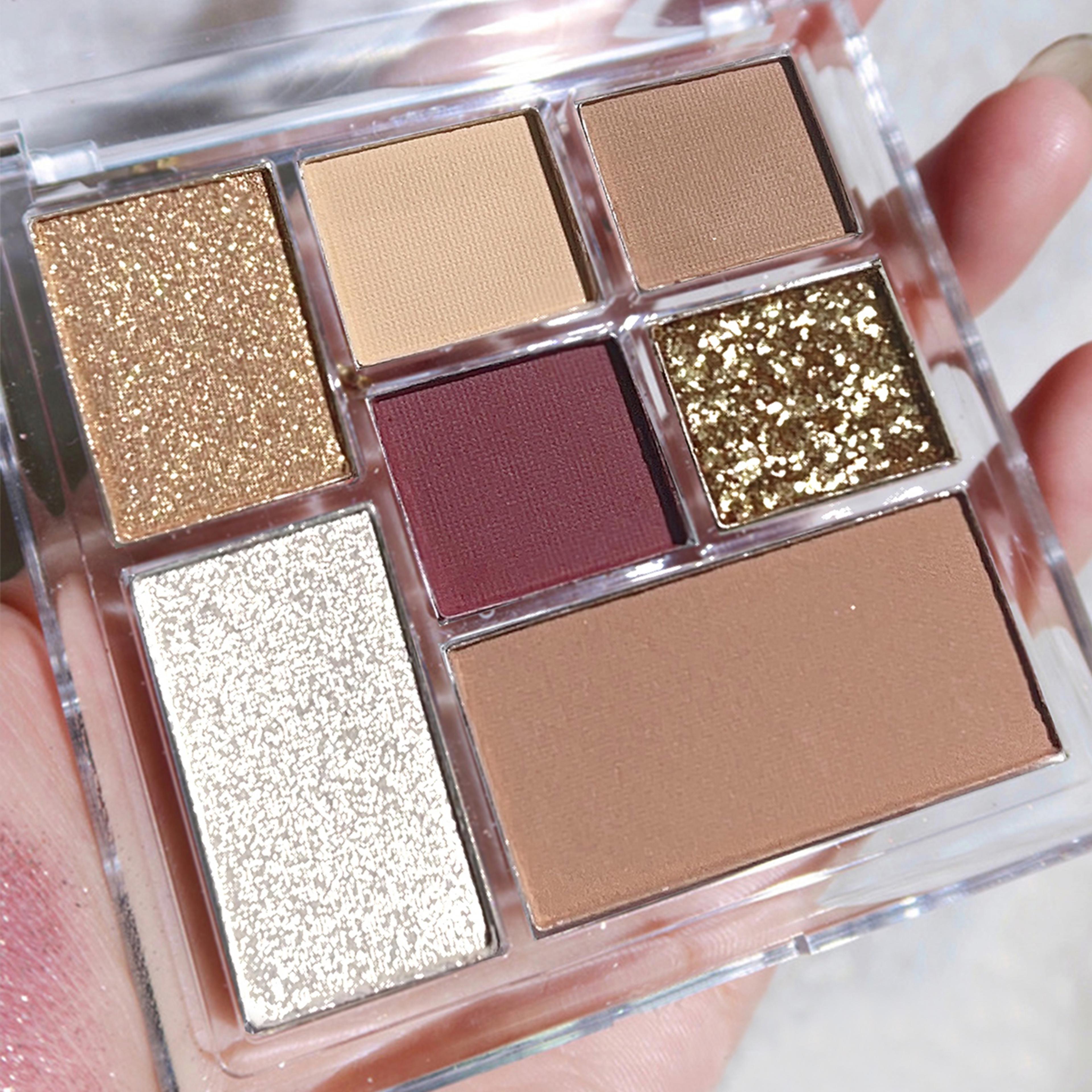 color eyeshadow palette in earth tones with shimmer, glitter, matte & pearl finishes, waterproof & playful makeup
