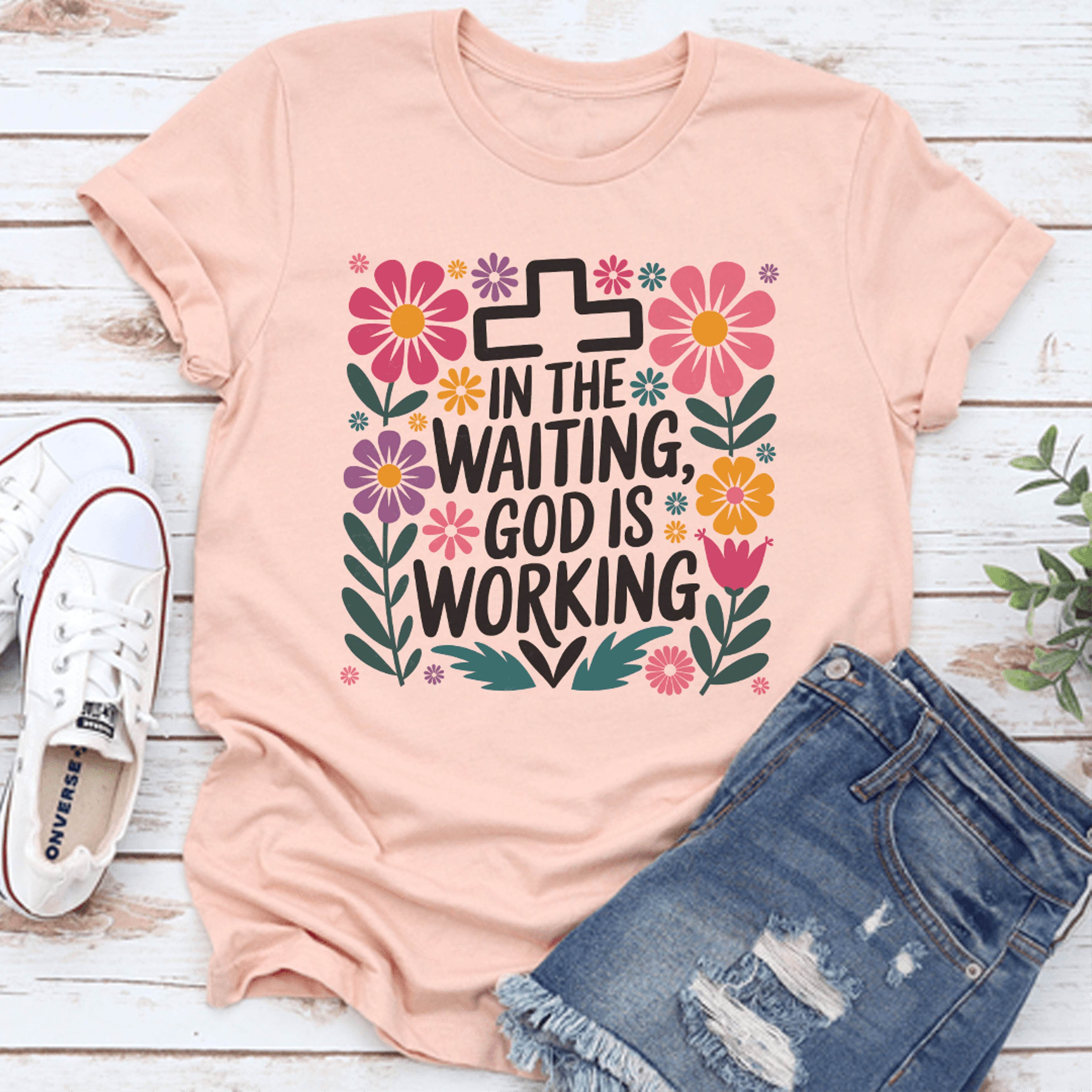 in the waiting god is working tee