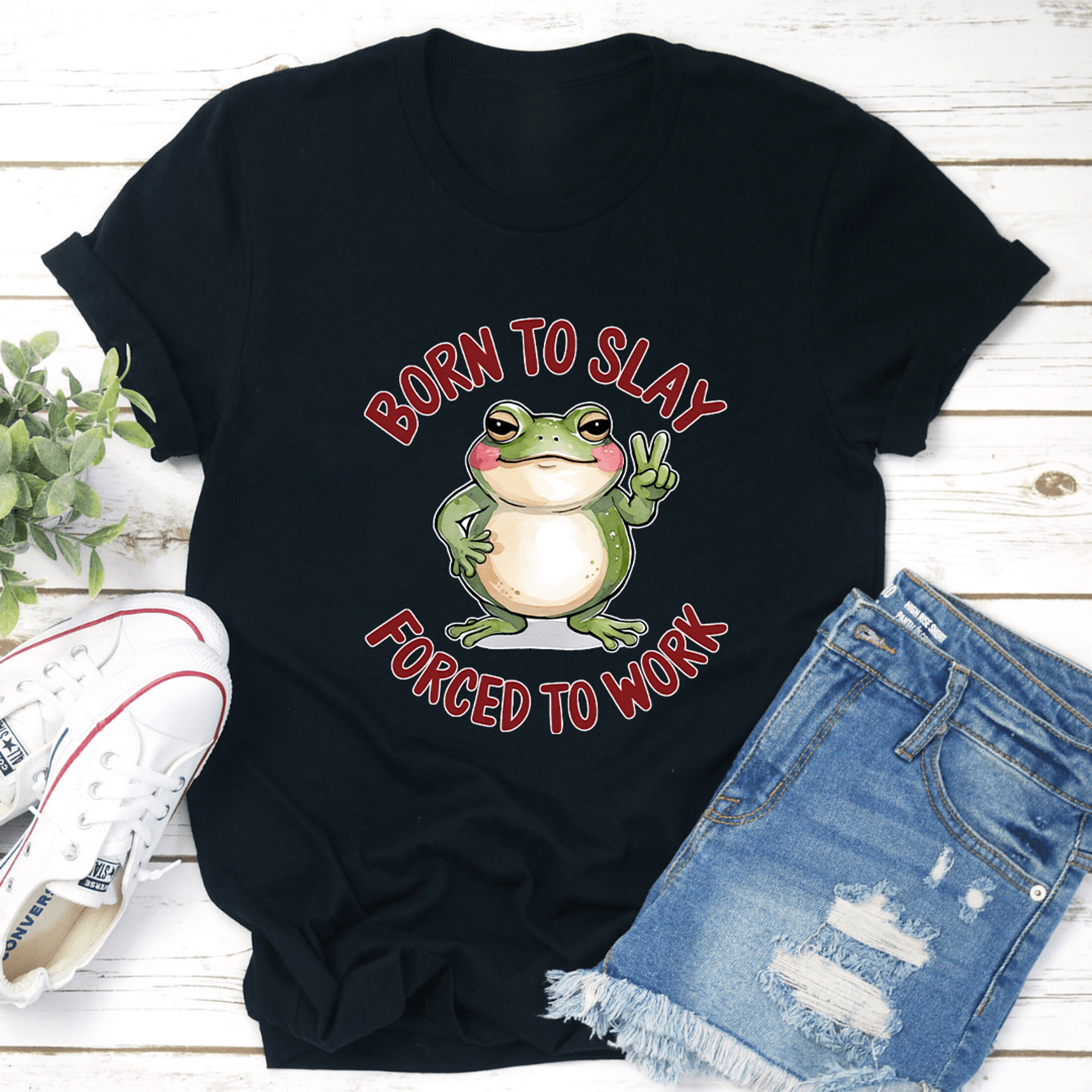 born to slay forced to work tee