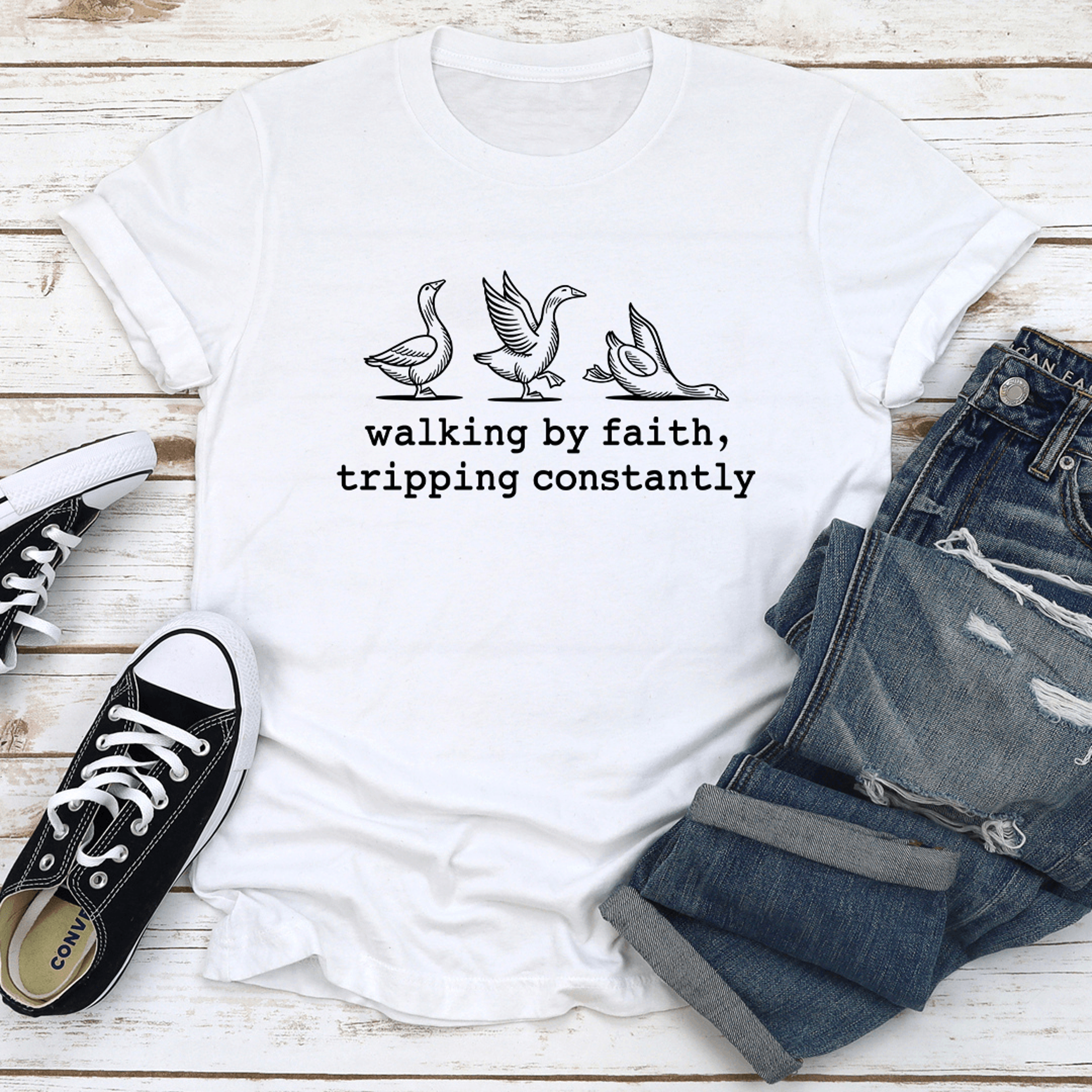 walking by faith tripping constantly tee