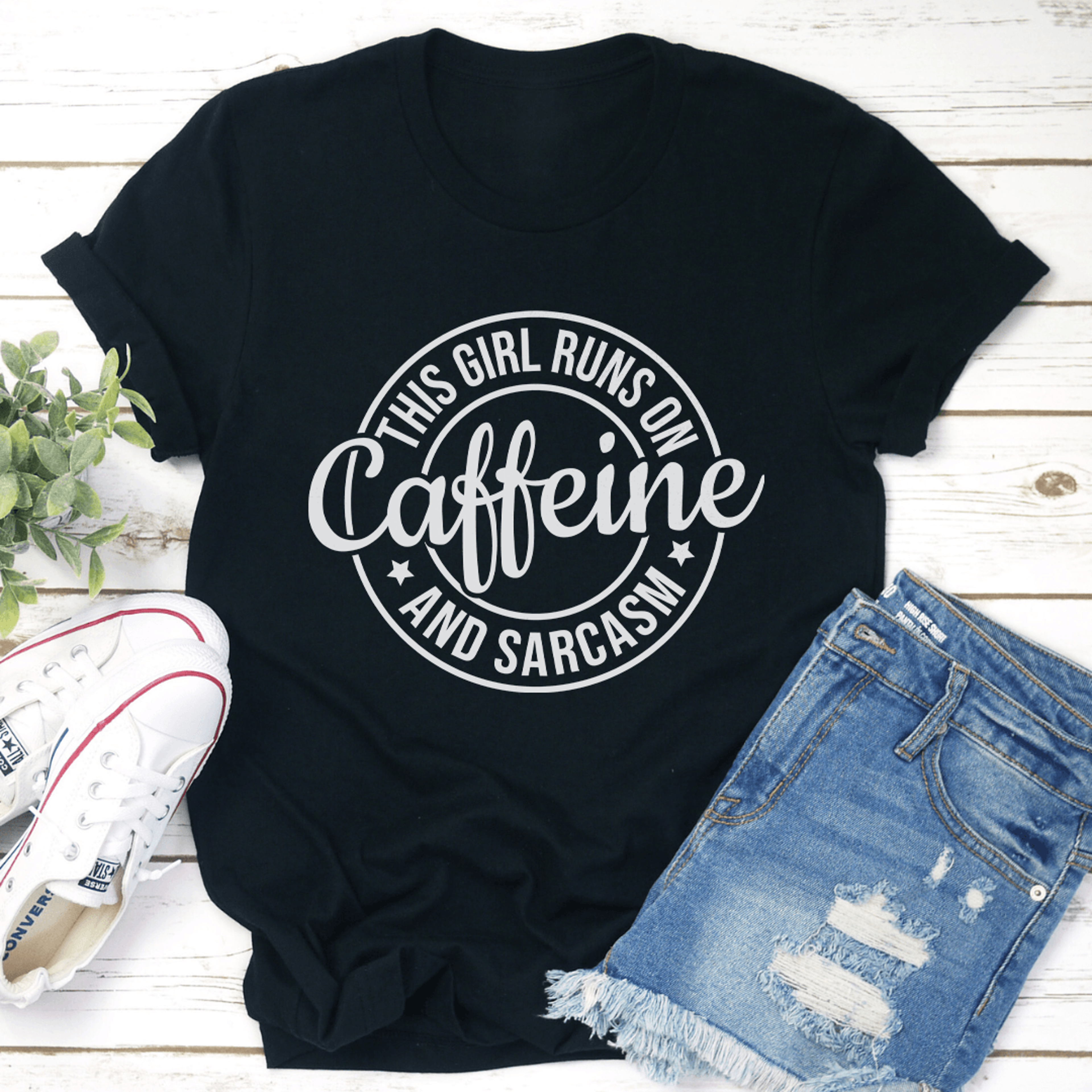 this girl runs on caffeine and sarcasm tee
