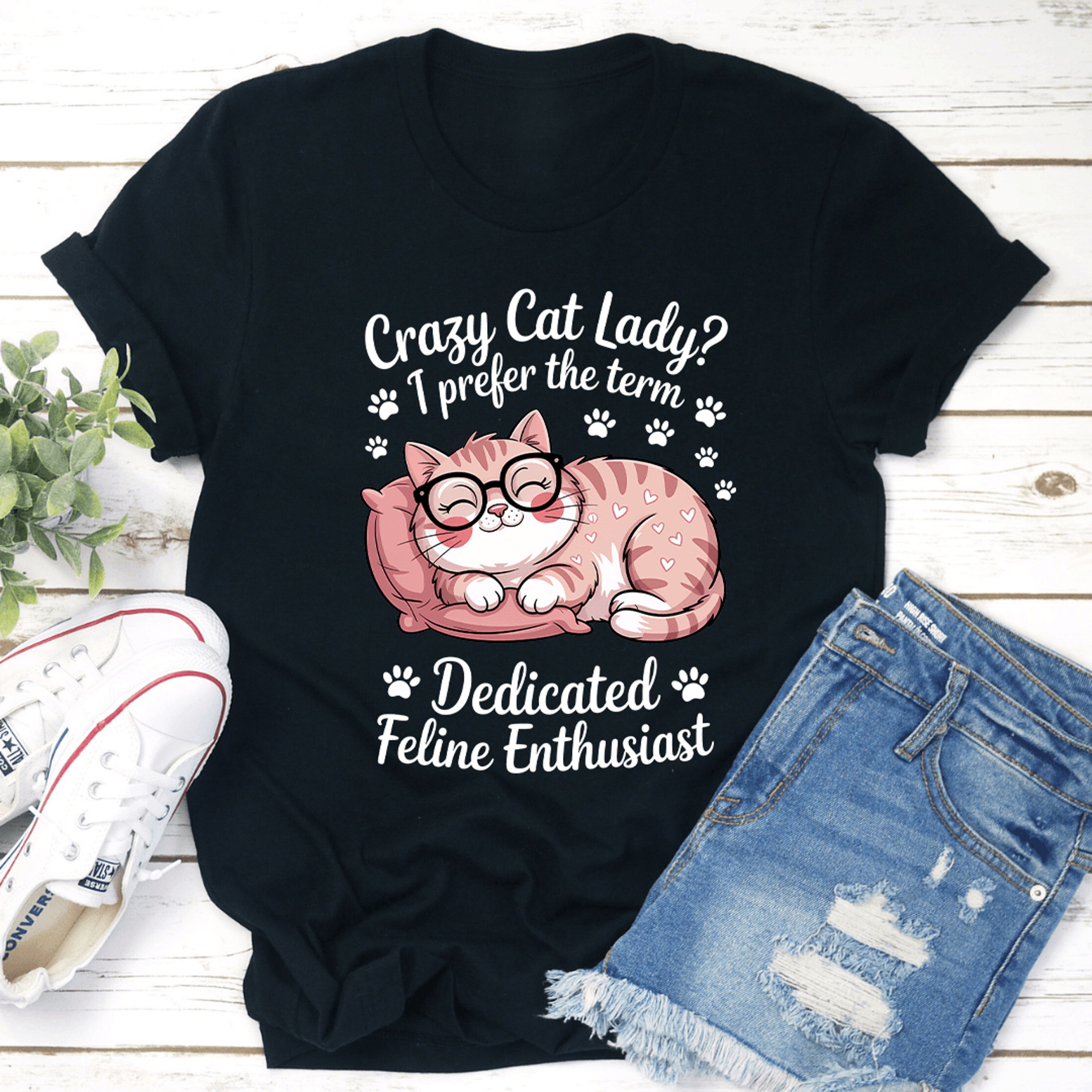 crazy cat lady i prefer the term dadicated feline enthusiast tee