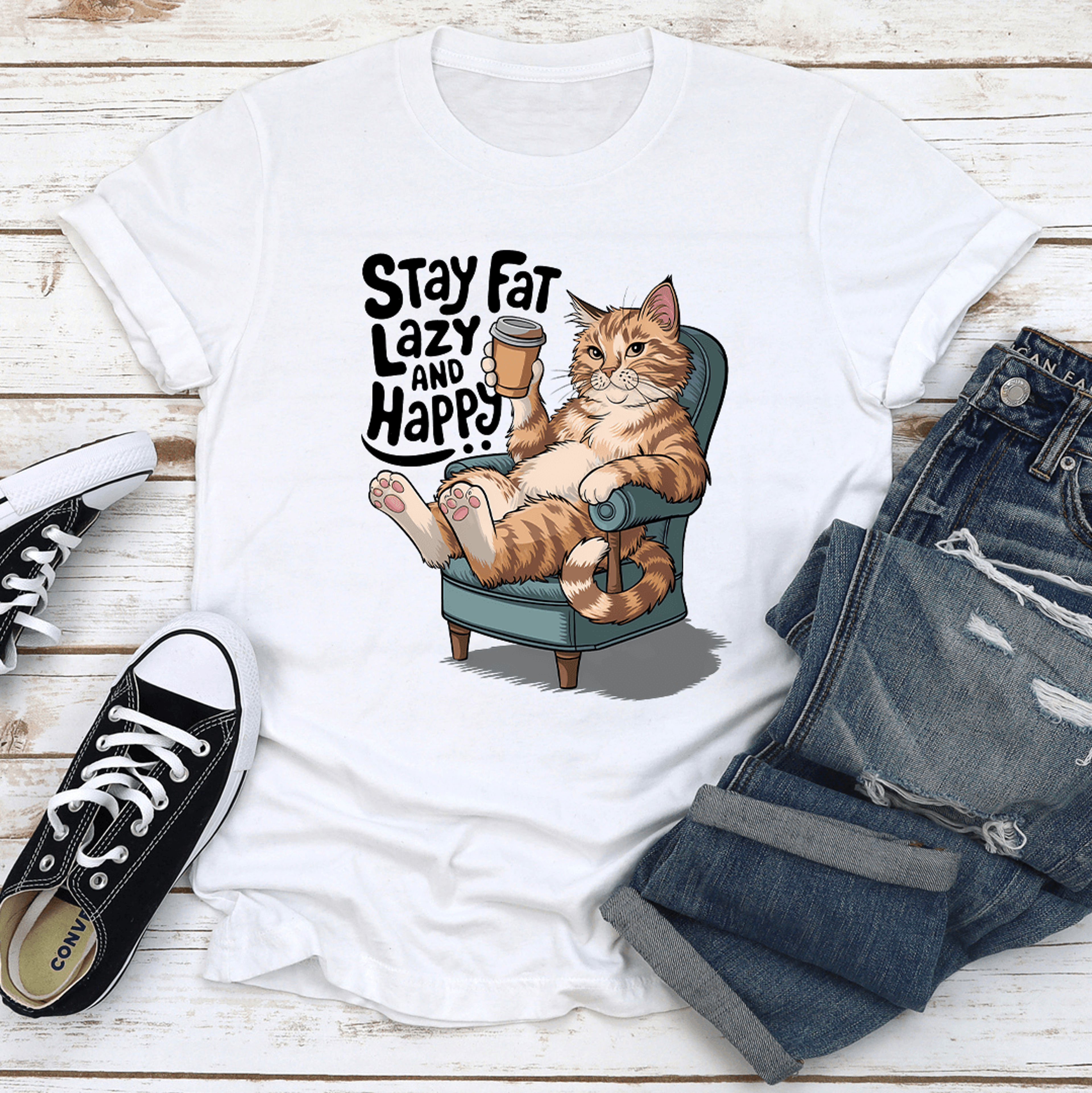 stay fat lazy happy and happy tee