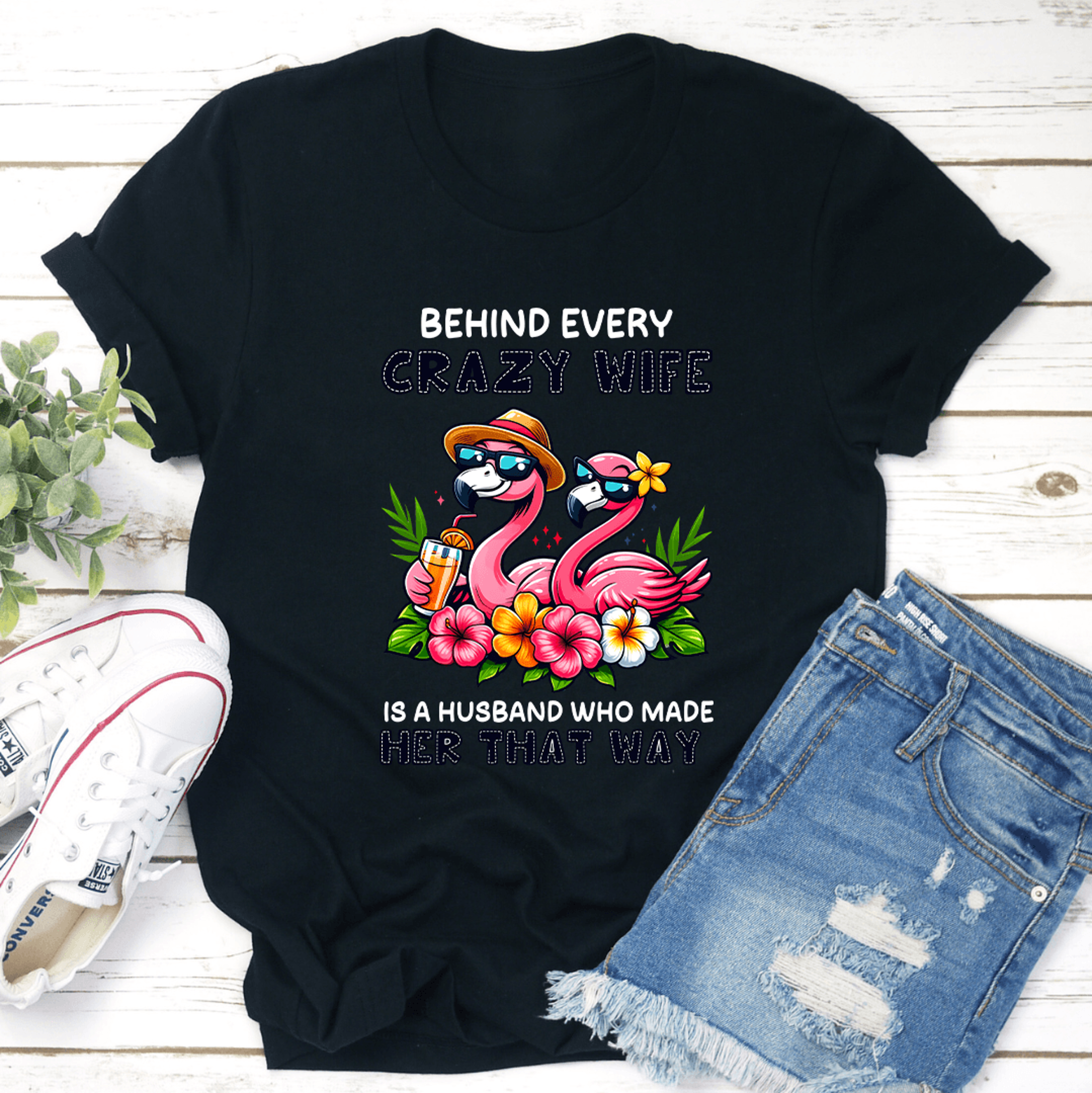 behind every crazy wife is a husband tee