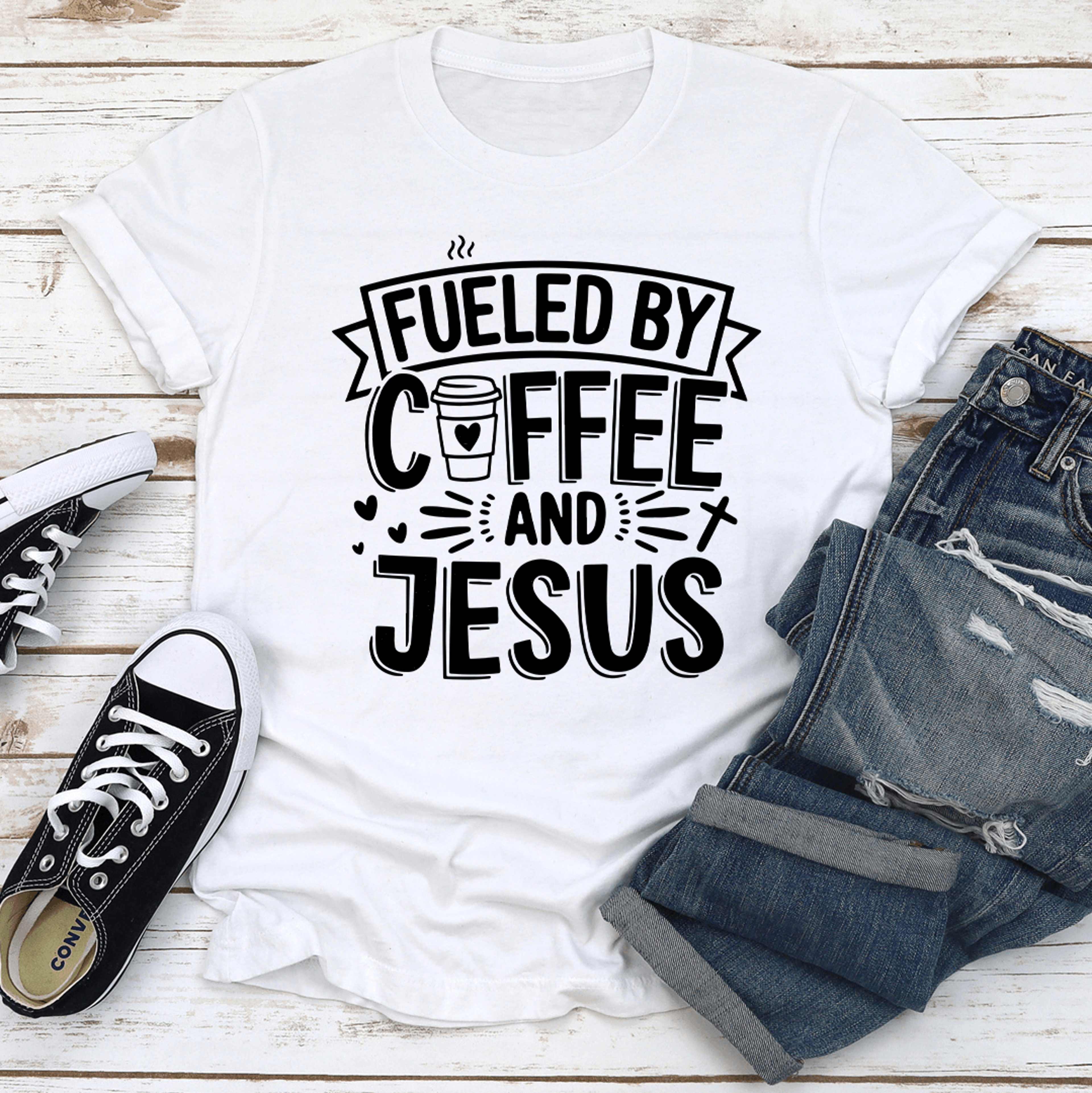 fueled by coffee and jesus tee