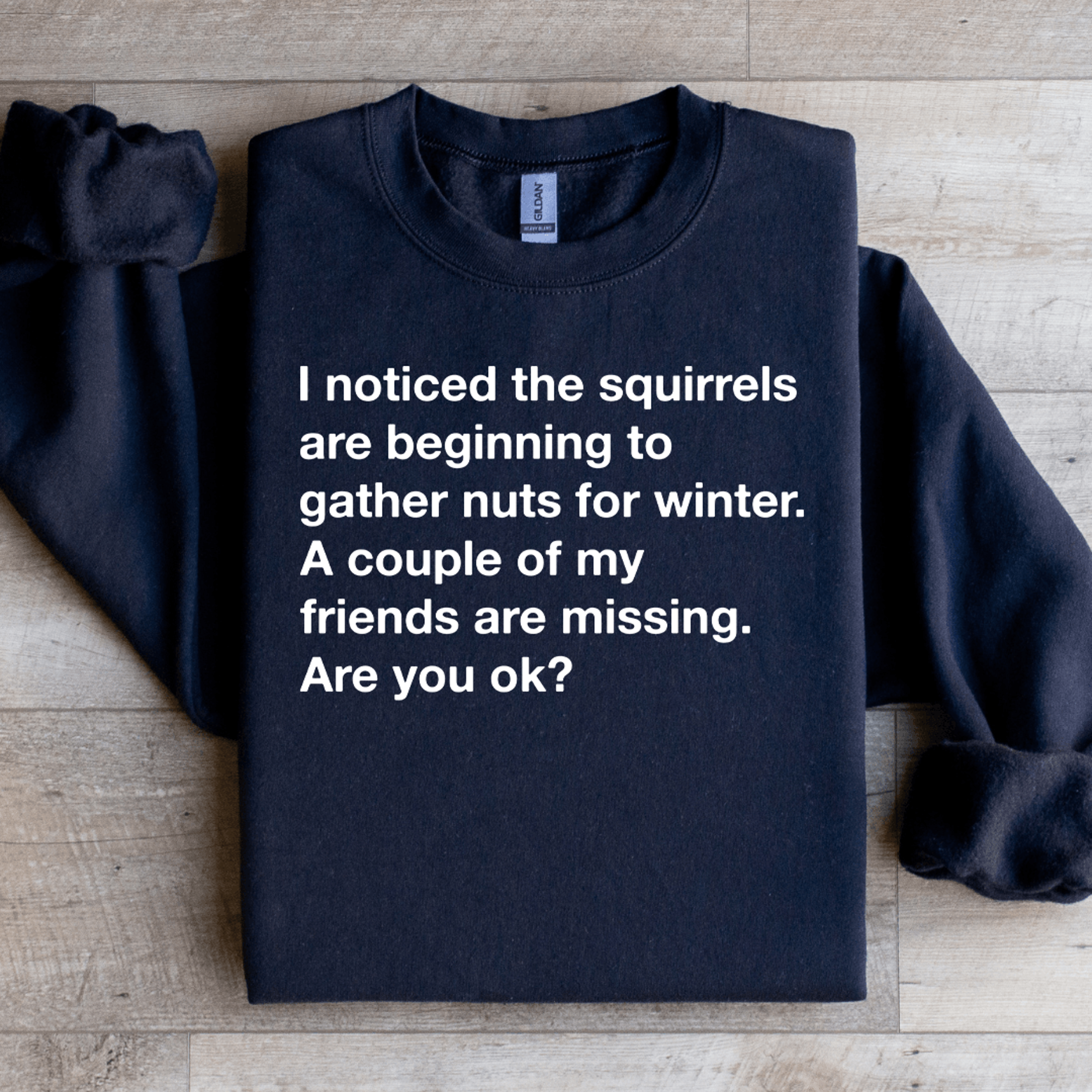 i noticed the squirrels are beginning to gather nuts for winter sweatshirt