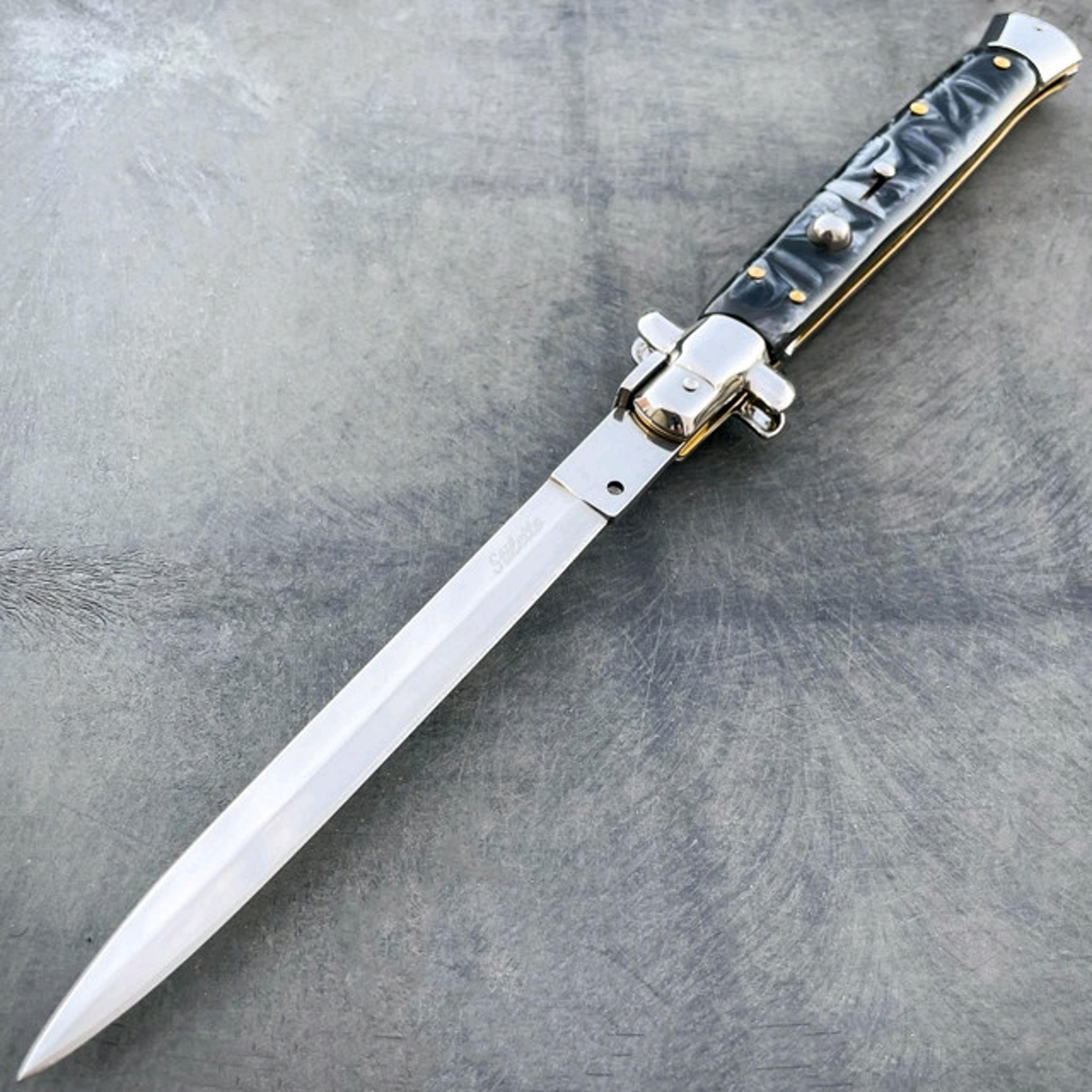 italian style stiletto swinguard automatic knife stag horn