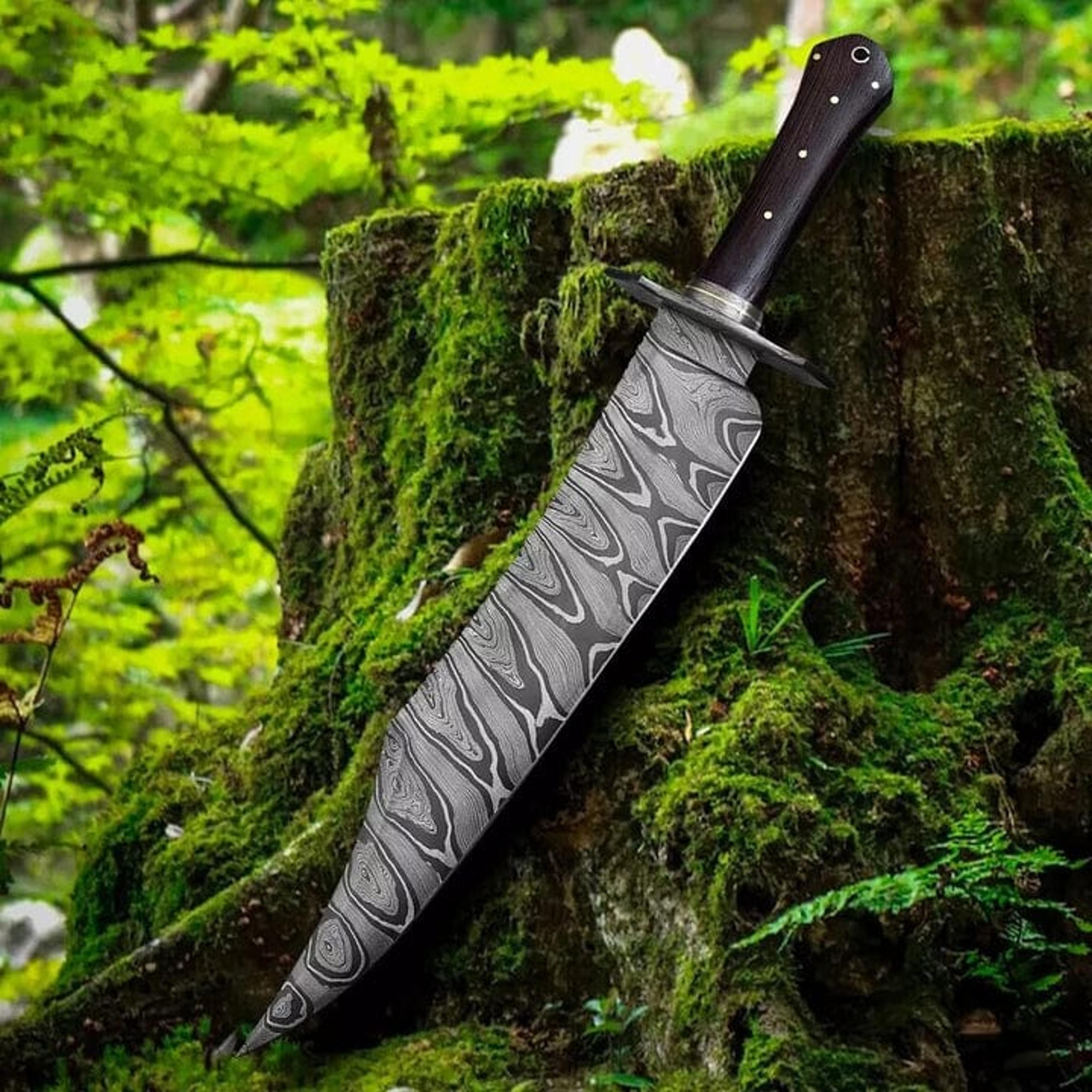 handmade damascus steel blade bowie knife, outdoor knife, camping knife