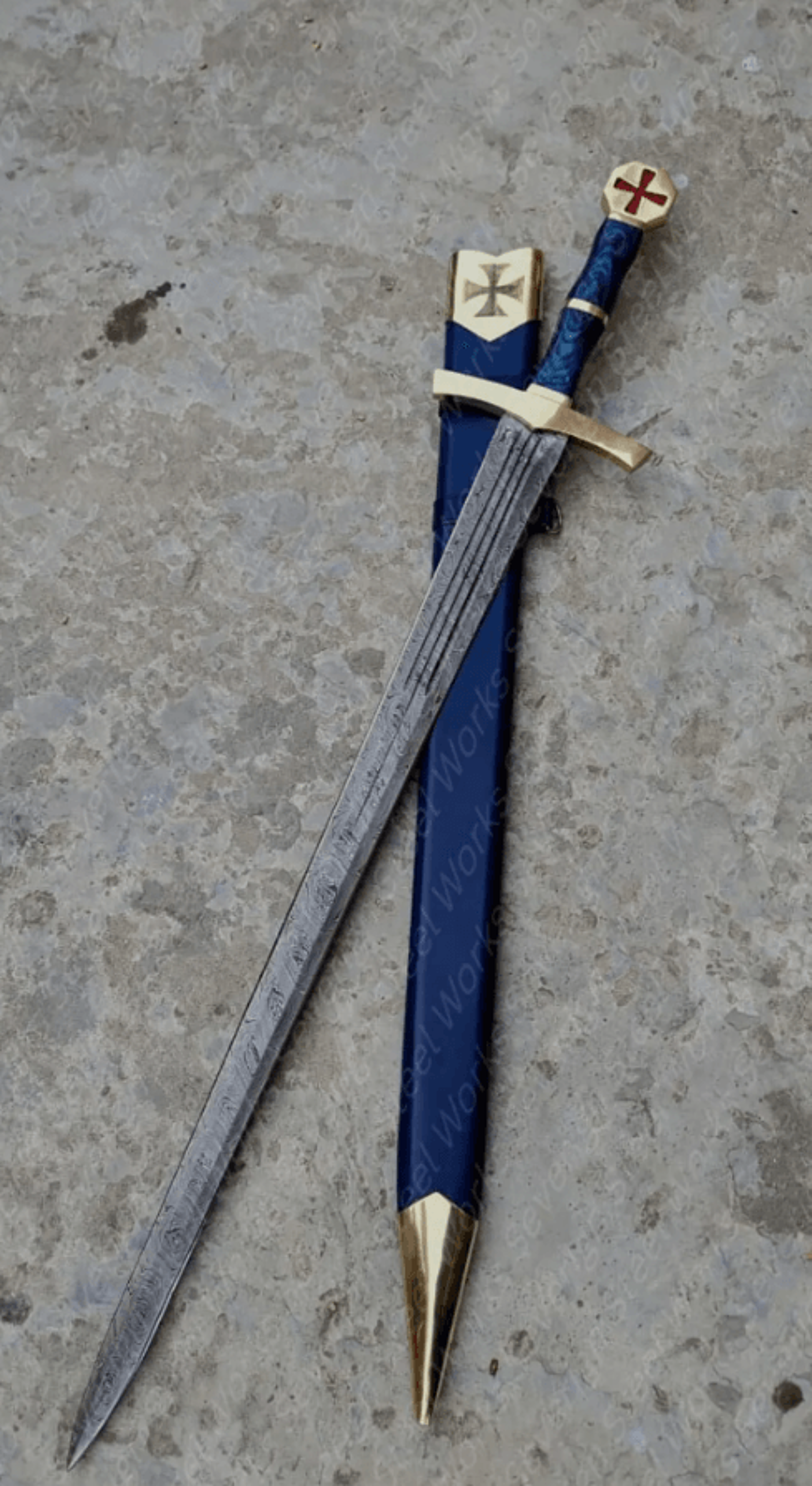 templar knight sword – handmade damascus steel, medieval sacred blade, christmas gift