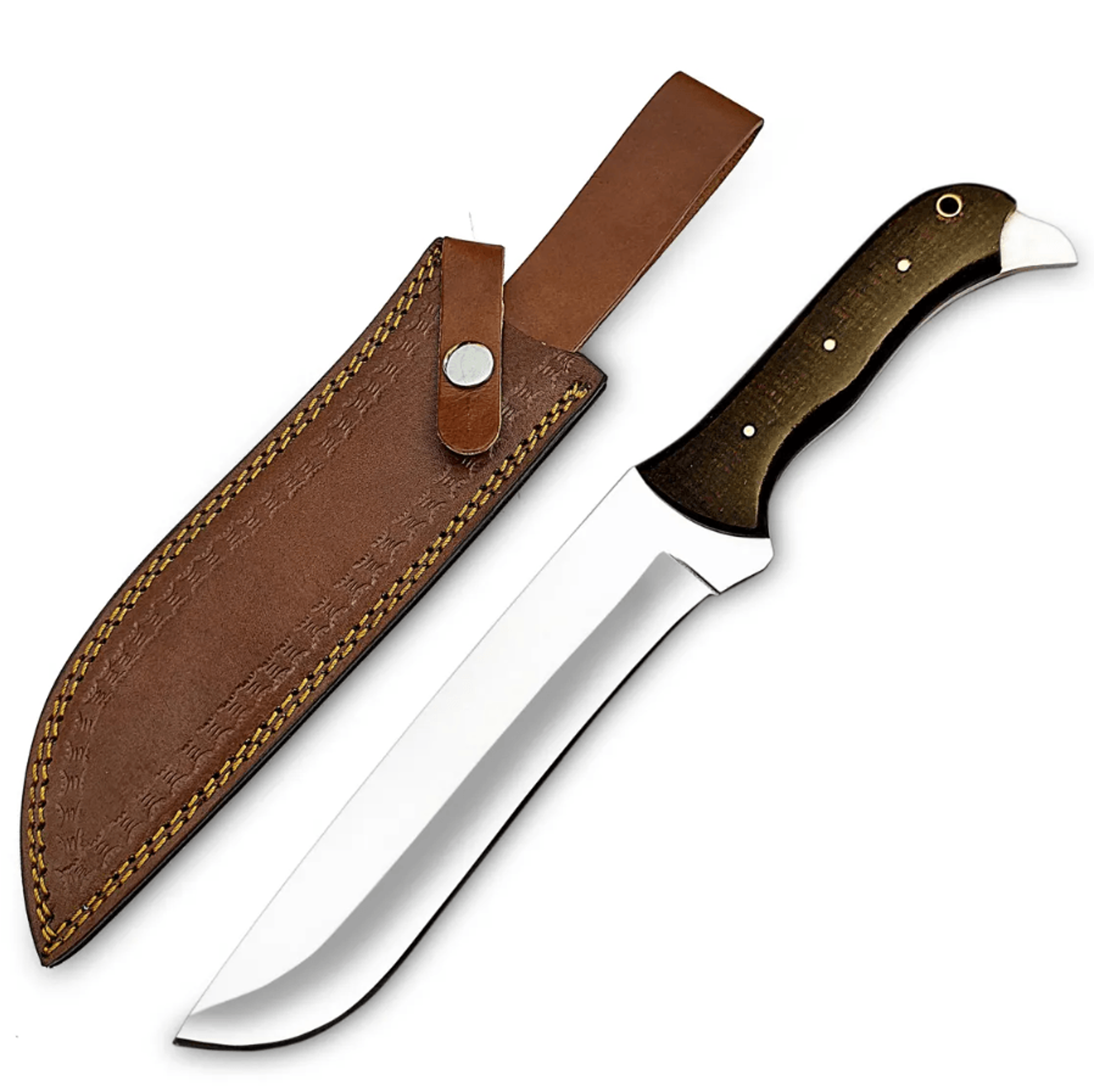 knife – handmade d2 steel bowie | 15 overall | leather & micarta handle | free leather sheath | father day gift