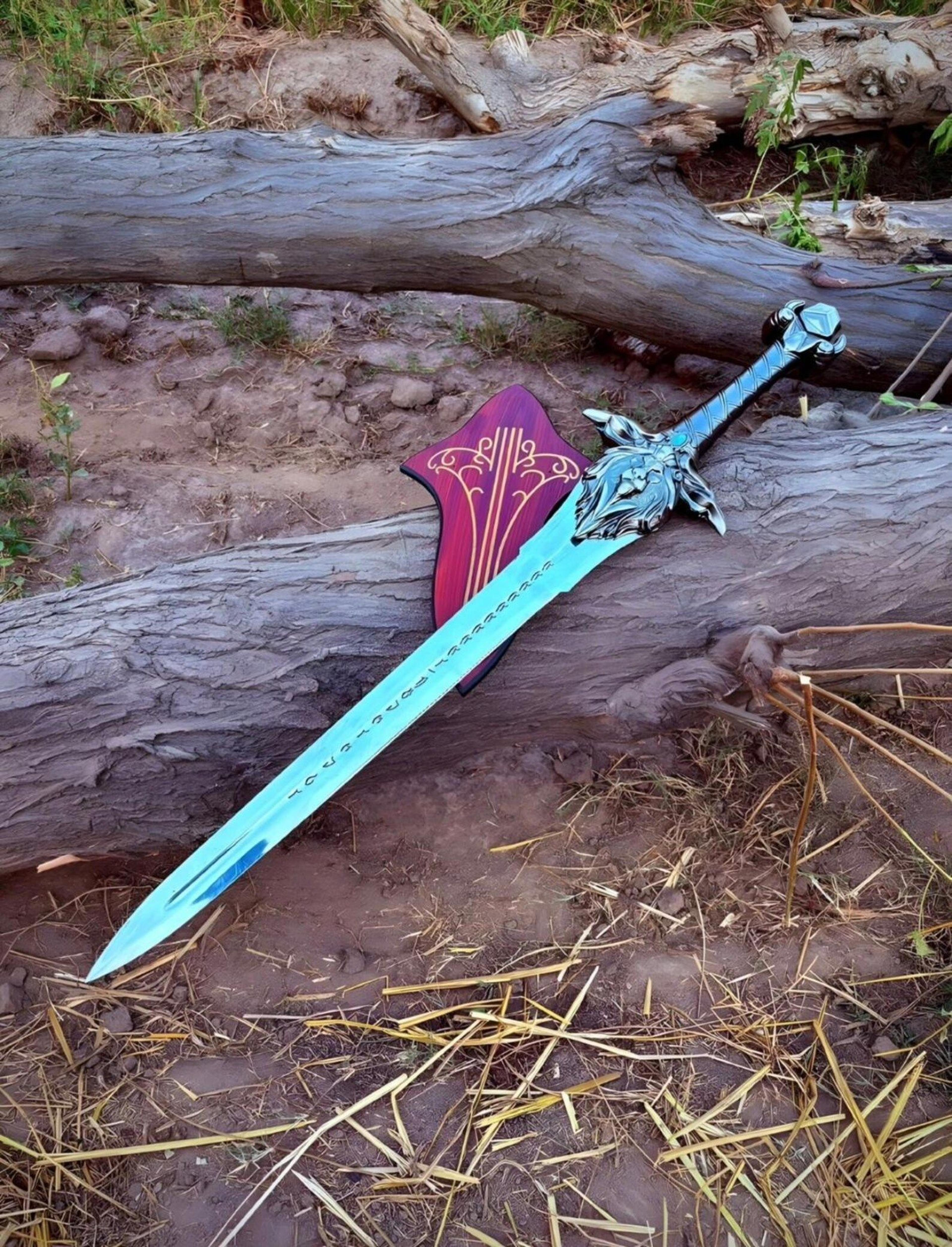 anduin wrynn shalamayne sword replica 38 inch high carbon steel wow cosplay display w/ wall plaque