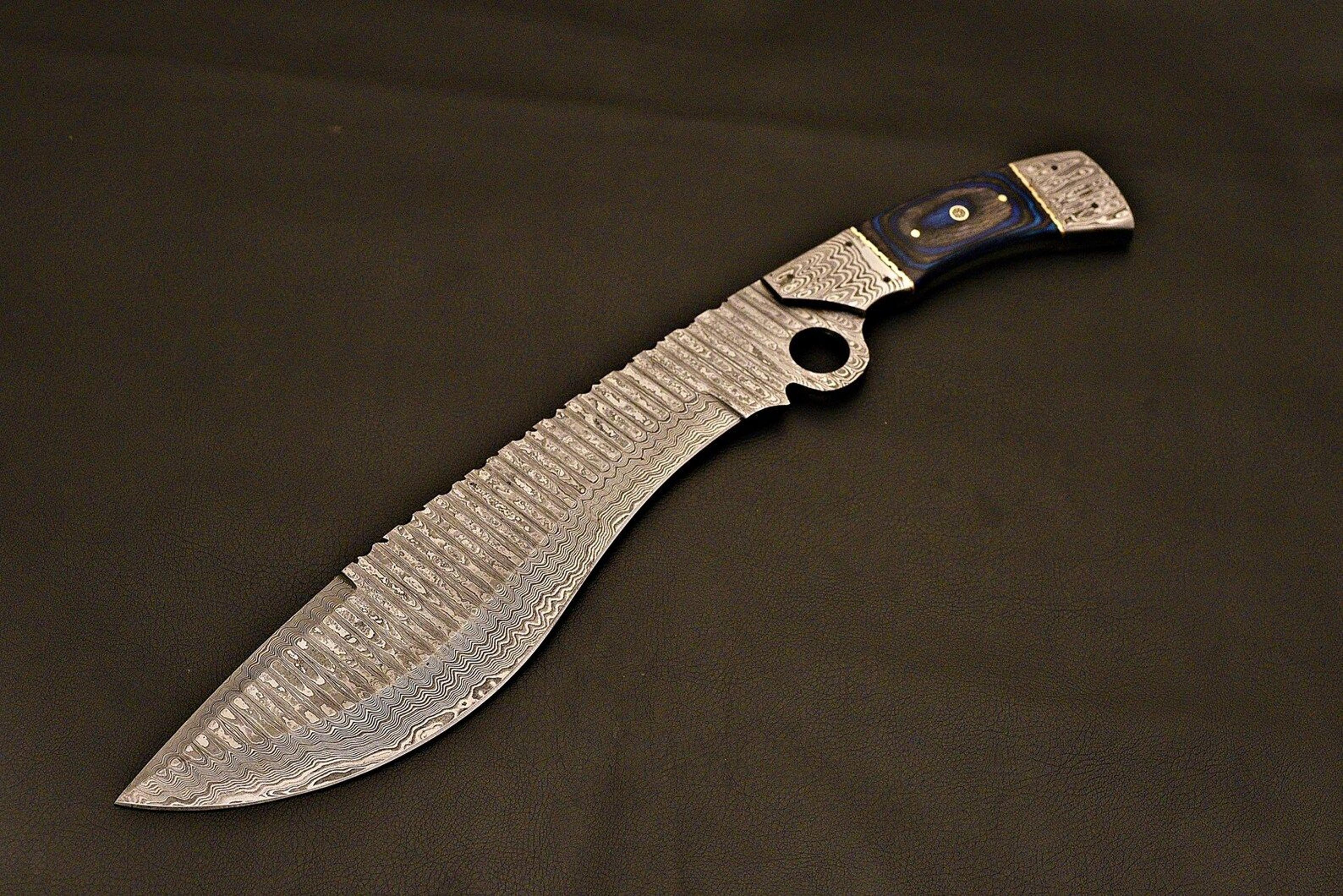 handmade damascus bowie knife | camping edc fixed blade with leather sheath