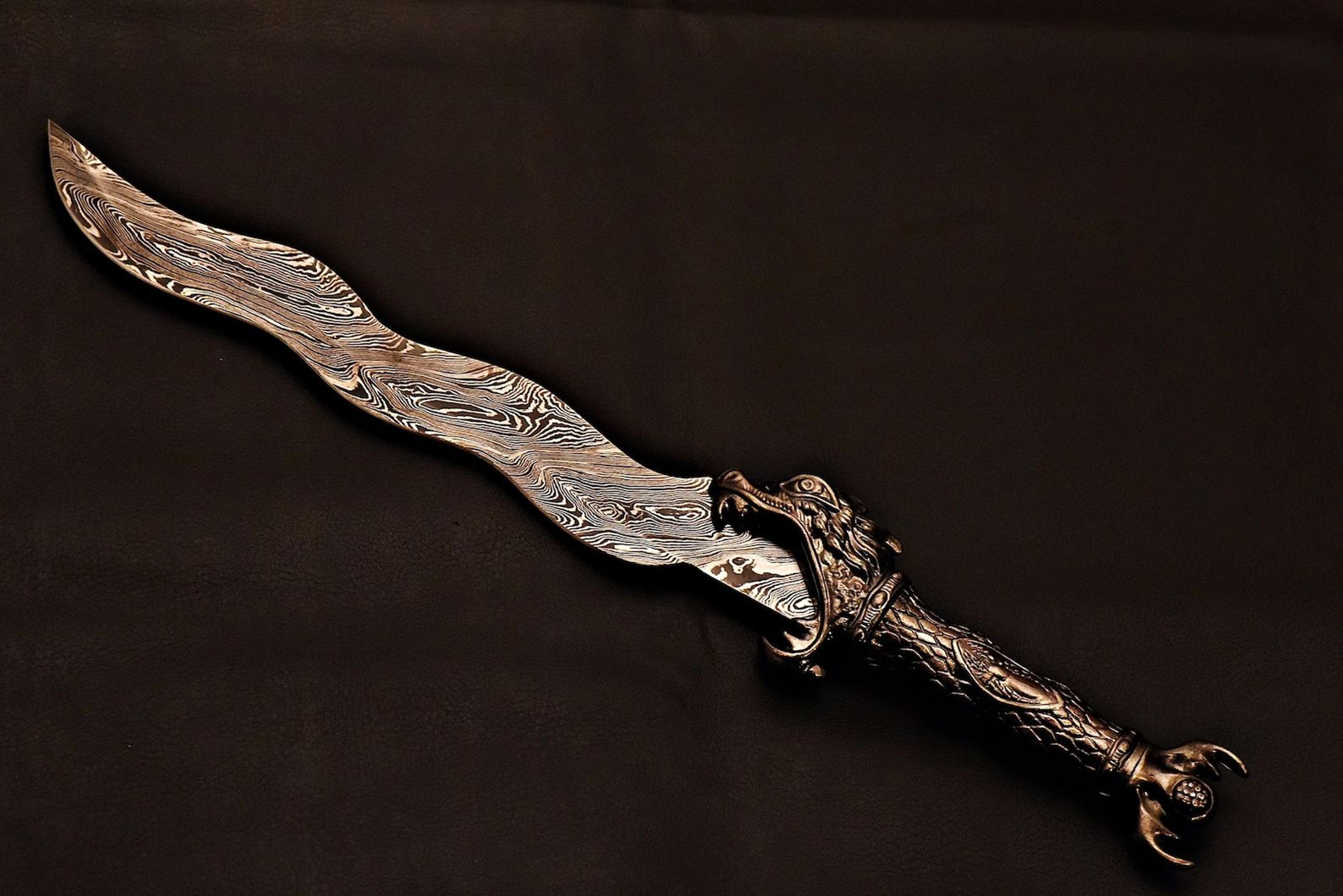 artisan damascus steel sword | unique wavy blade collectible | anniversary gifts | room showcases