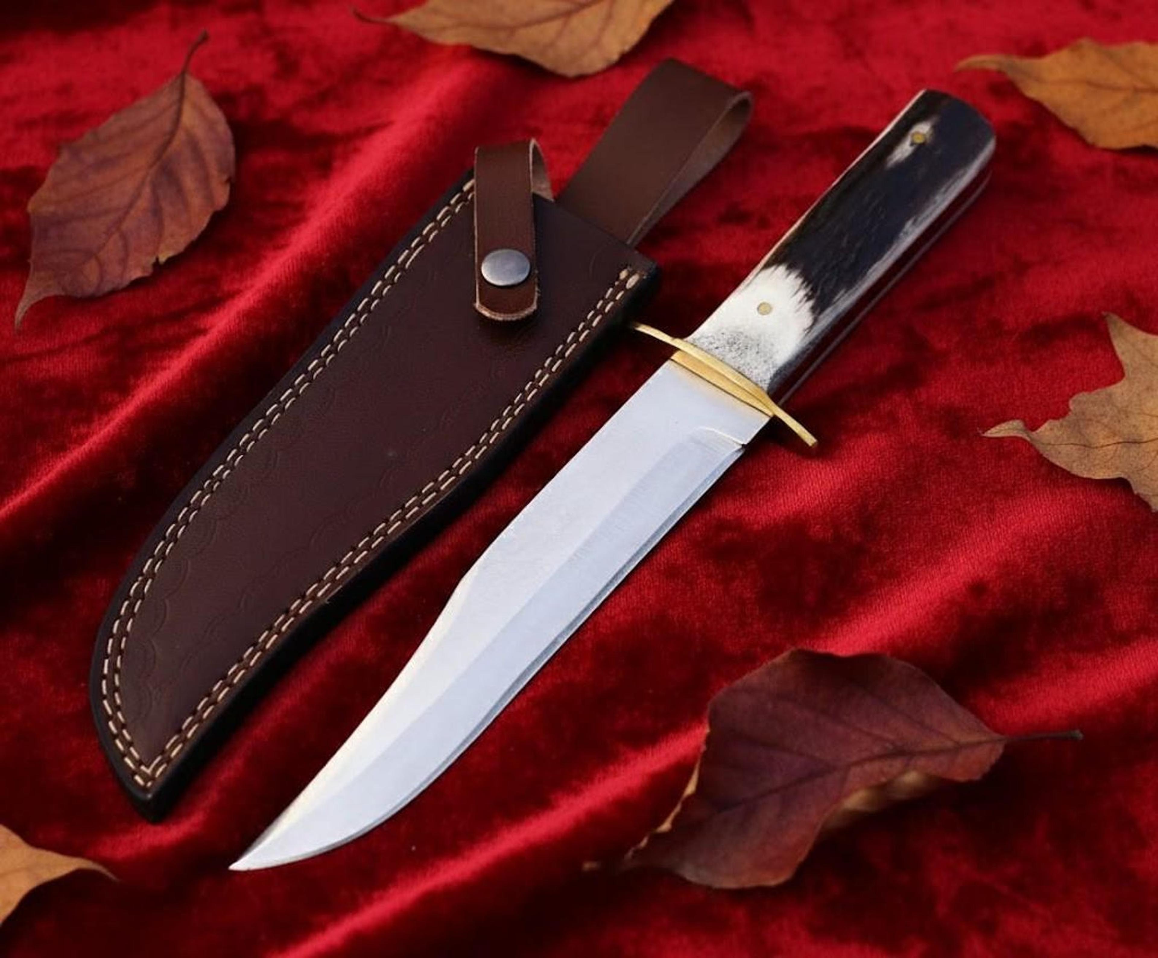 handmade stag antler bowie knife 13" stainless steel hunting knife with sheath