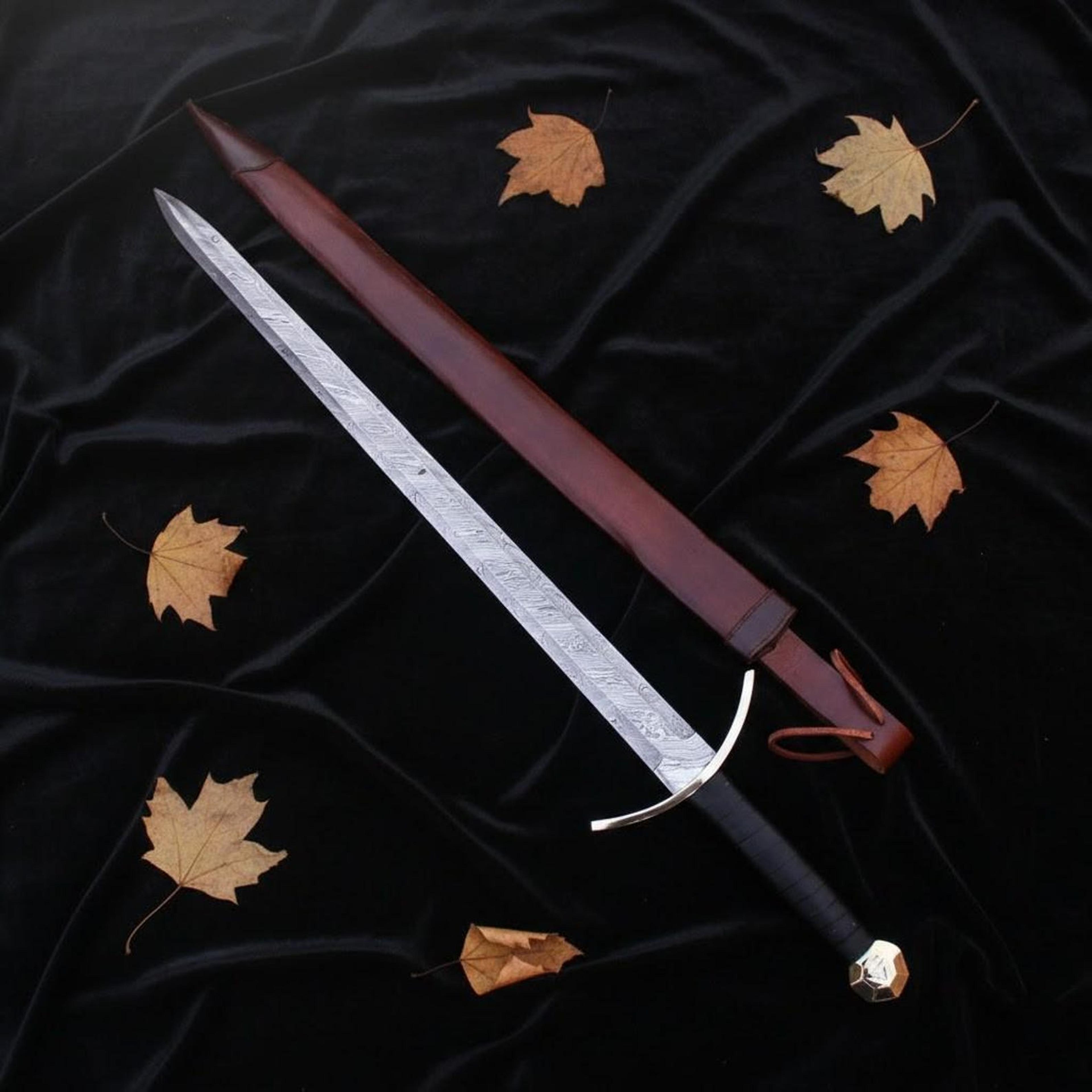 handmade damascus steel viking sword 35" leather sheath father day gift collector blade