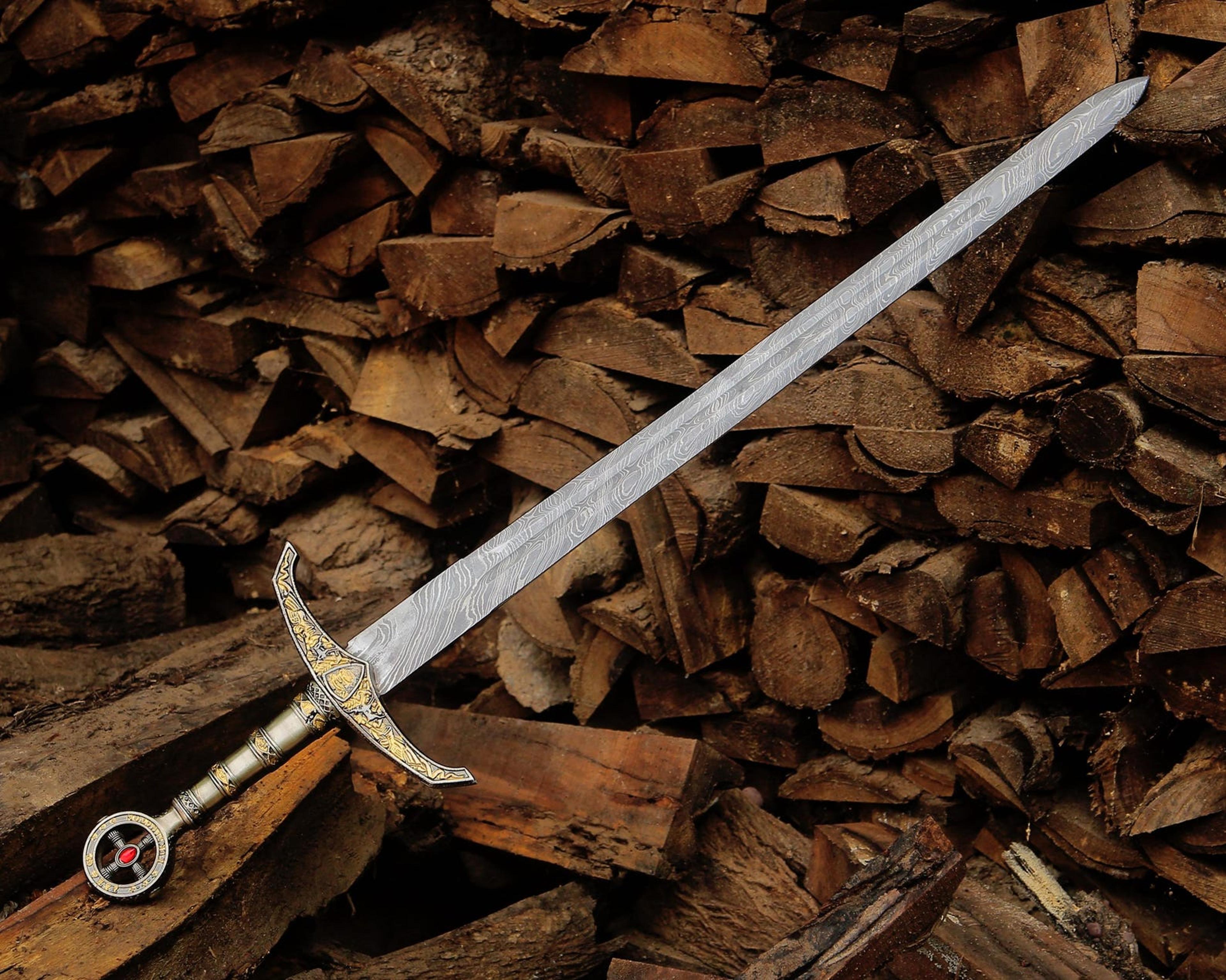 engraved damascus steel knight sword 36" handmade medieval replica collector gift